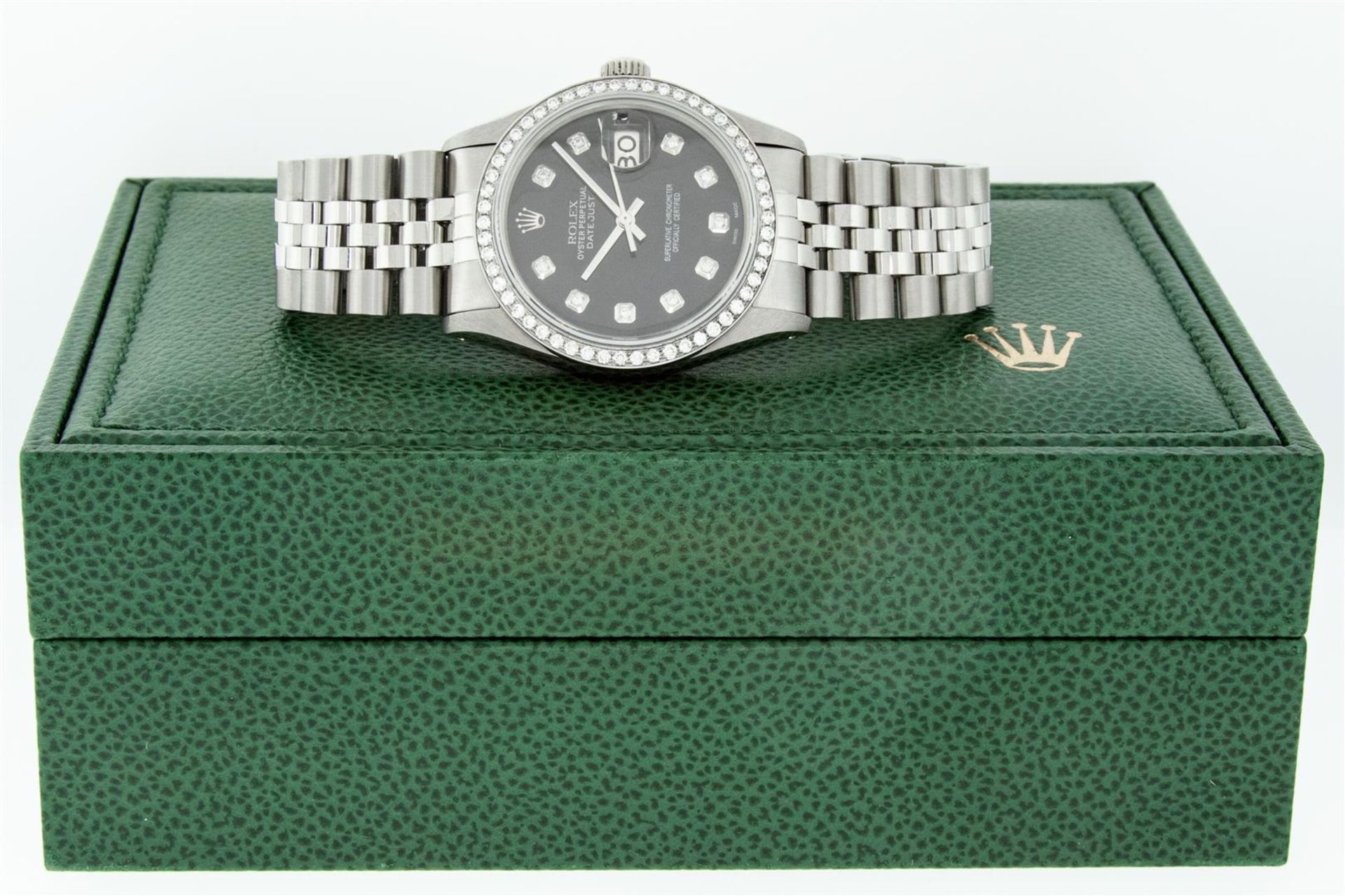 Rolex Mens Stainless Steel Black Diamond 36MM Datejust Wristwatch - Image 9 of 9