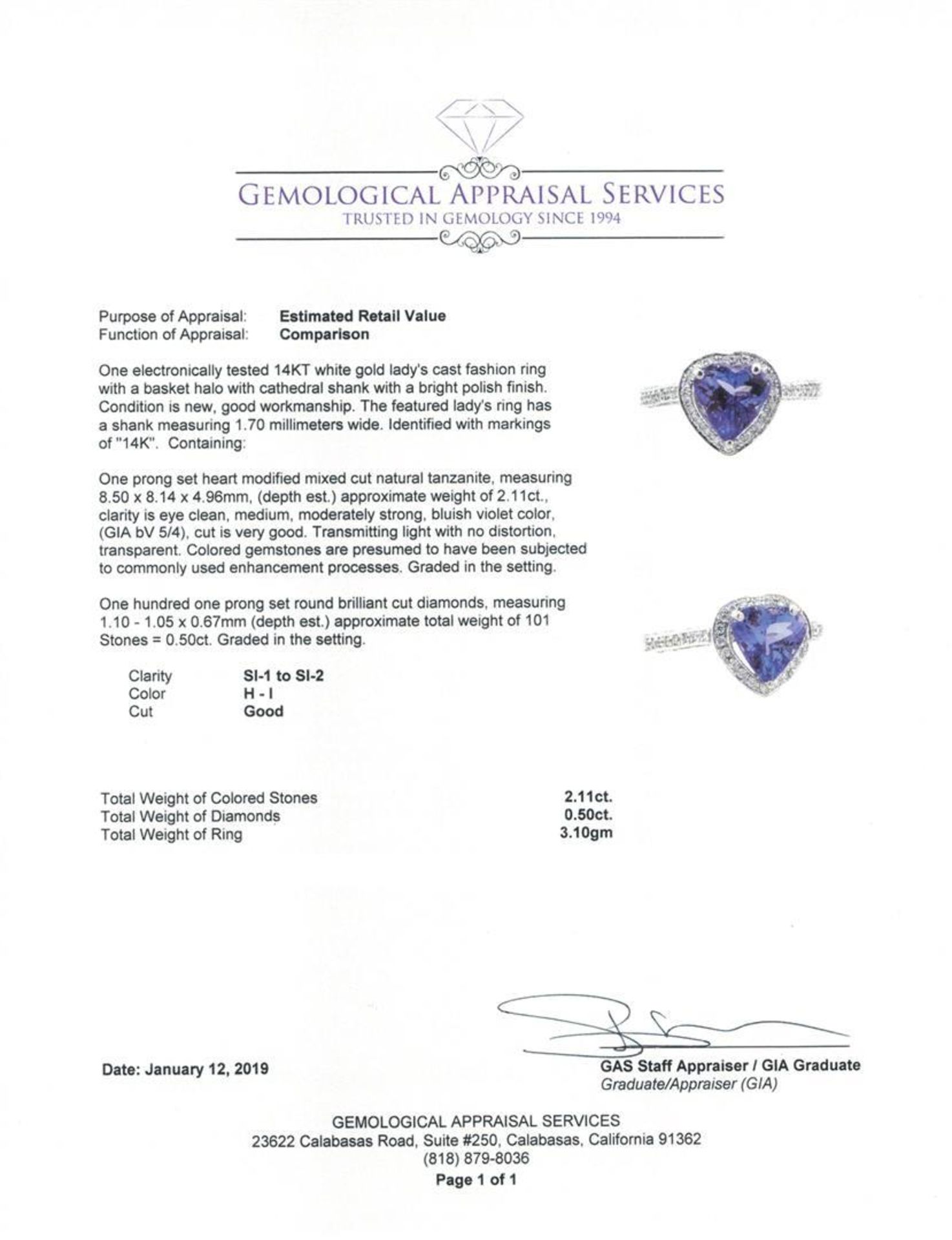 2.61 ctw Tanzanite and Diamond Ring - 14KT White Gold - Image 5 of 5