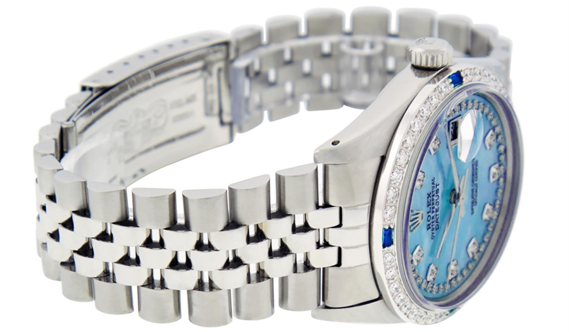 Rolex Mens Stainless Steel Blue String Diamond & Sapphire Datejust Wristwatch - Image 4 of 9