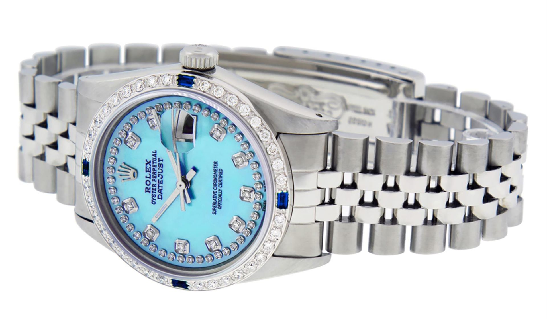 Rolex Mens Stainless Steel Blue String Diamond & Sapphire Datejust Wristwatch - Image 9 of 9