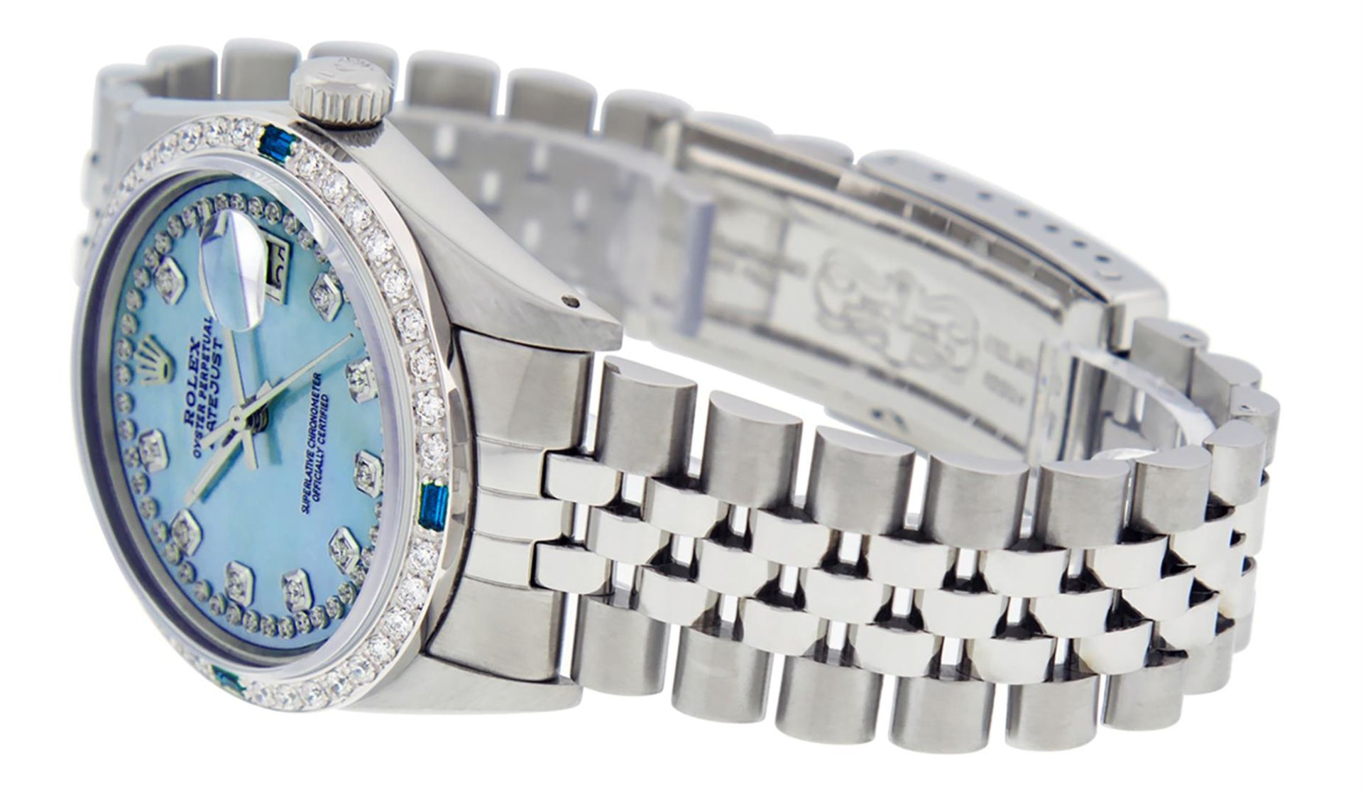 Rolex Mens Stainless Steel Blue String Diamond & Sapphire Datejust Wristwatch - Image 8 of 9