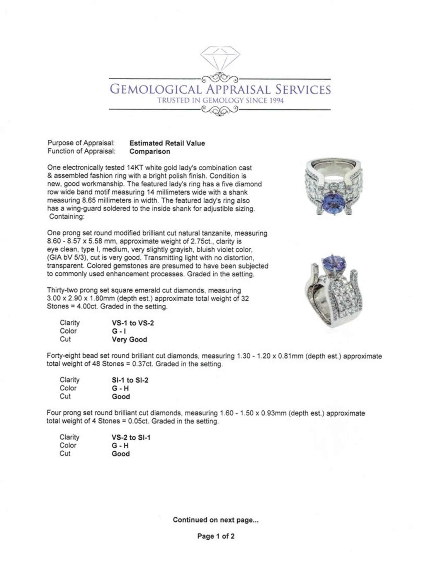 2.75 ctw Tanzanite and Diamond Ring - 14KT White Gold - Image 4 of 5