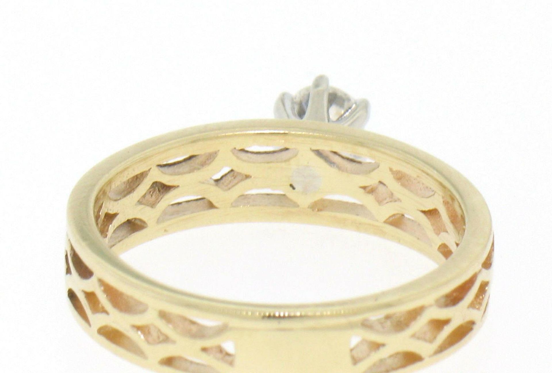 Estate 14k Solid Yellow Gold Solitaire Diamond Ring with Pierced Open Work Look - Image 5 of 5
