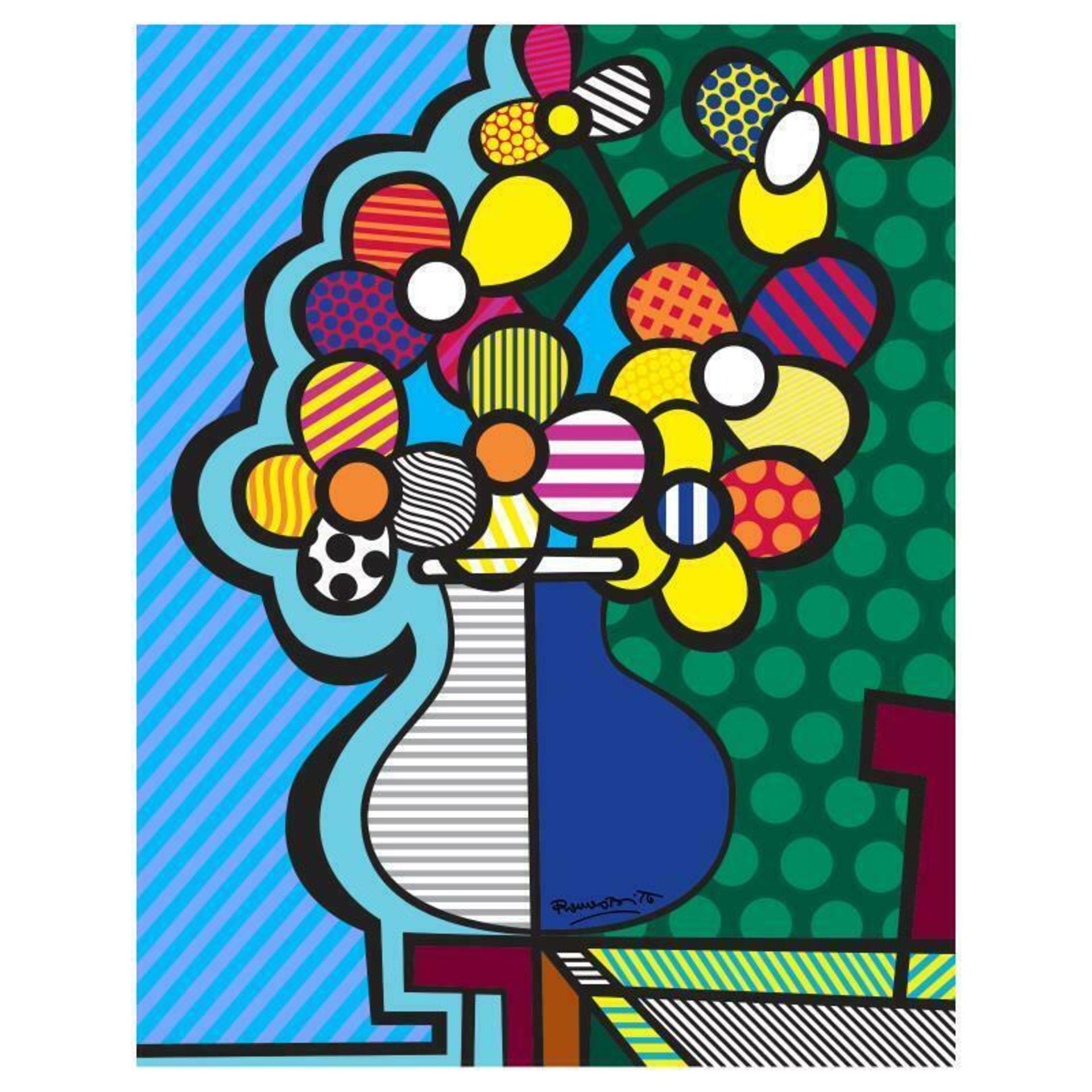 Romero Britto "New Flower" Hand Signed Giclee on Canvas; Authenticated