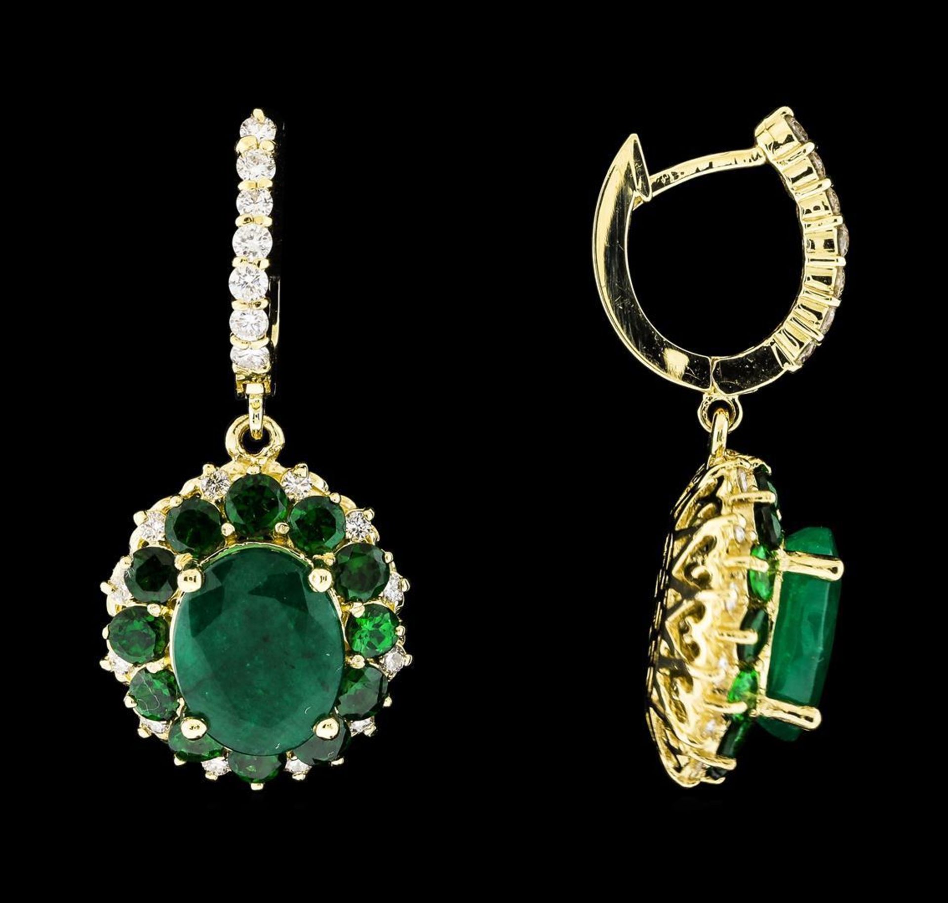 9.71 ctw Emerald and Diamond Earrings - 14KT Yellow Gold - Image 2 of 4