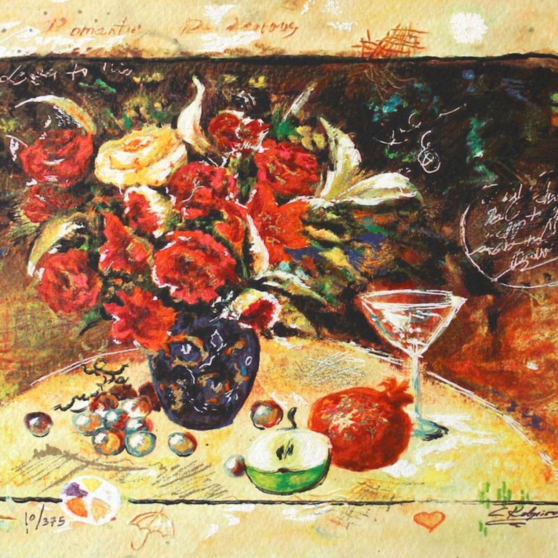 Sergey Kovrigo, "Wine and Roses" Hand Signed Limited Edition Serigraph with Lett - Image 2 of 2