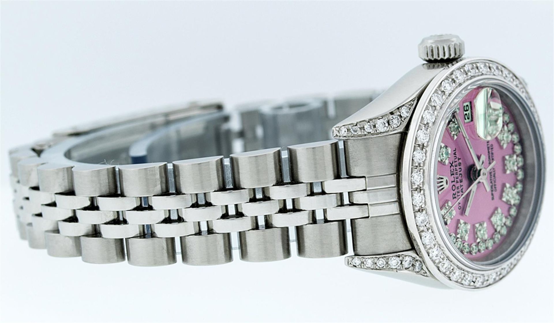 Rolex Ladies Stainless Steel Quickset Pink String Diamond Lugs Datejust Wristwat - Image 7 of 9