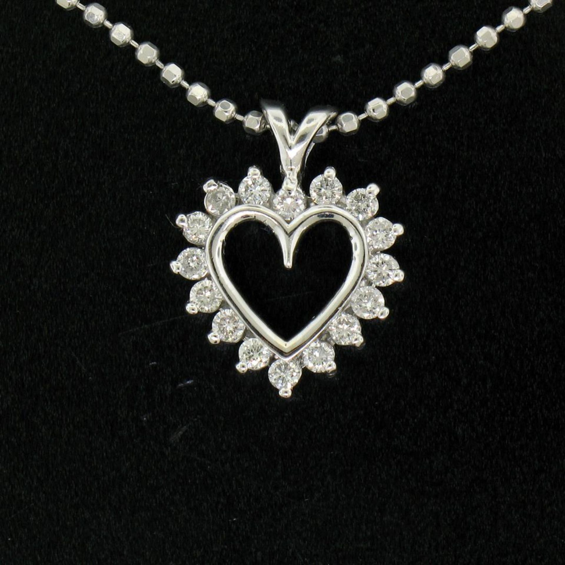 14k White Gold 0.40ctw Round Brilliant Diamond Open Heart Pendant 18" Bead Chain
