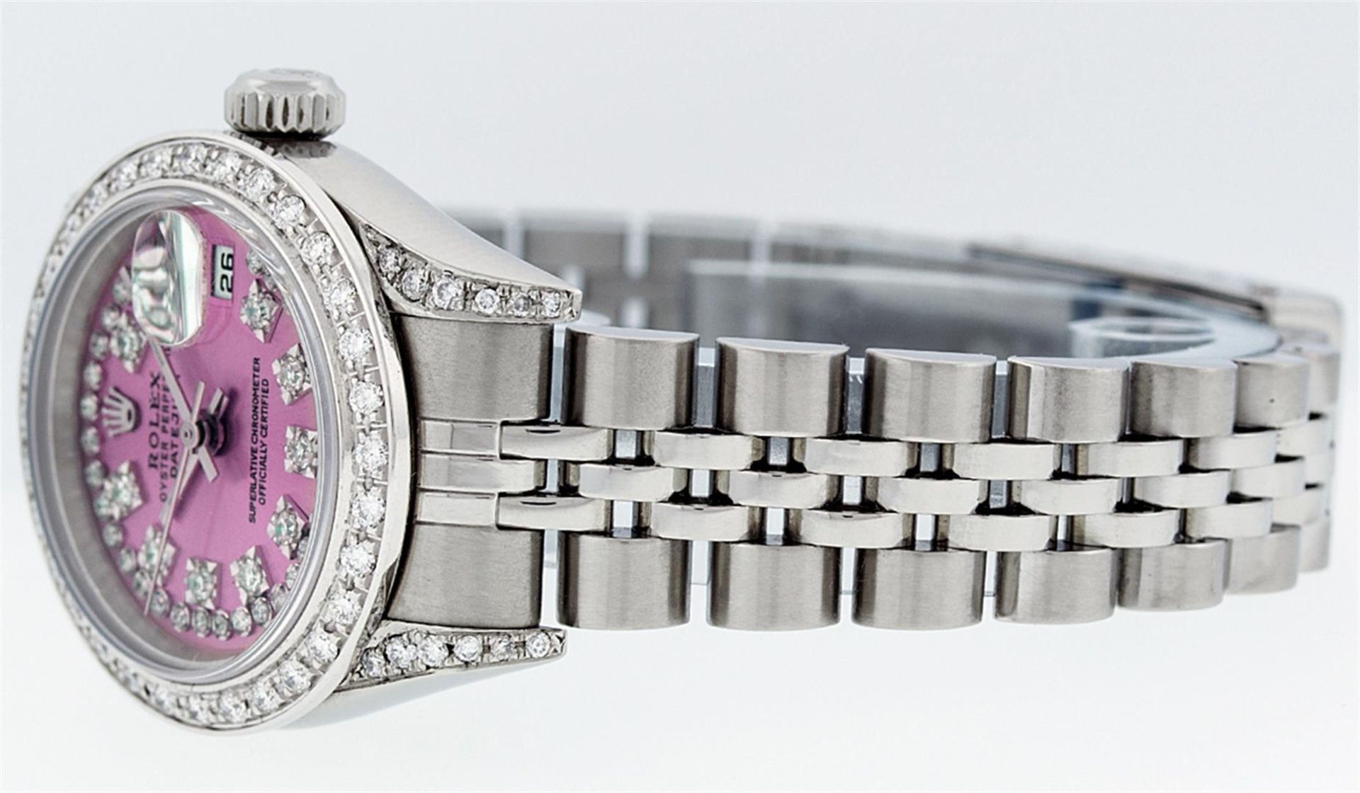 Rolex Ladies Stainless Steel Quickset Pink String Diamond Lugs Datejust Wristwat - Image 2 of 9