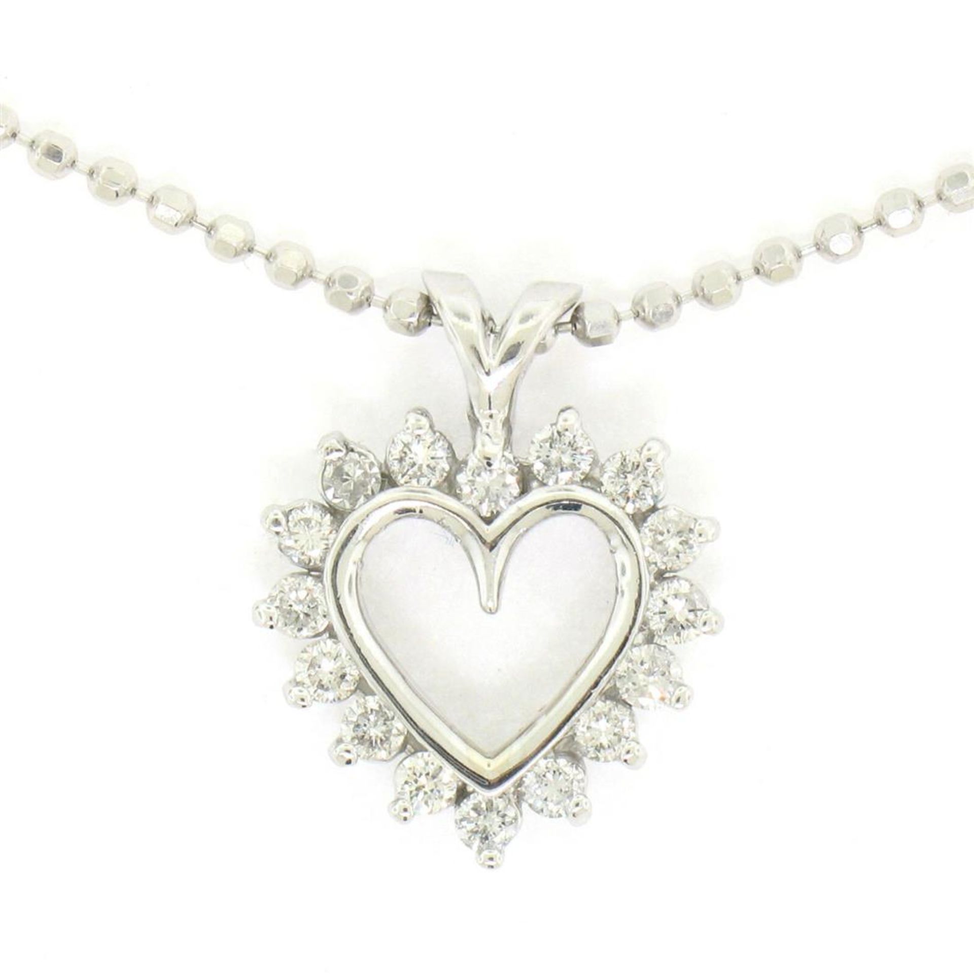 14k White Gold 0.40ctw Round Brilliant Diamond Open Heart Pendant 18" Bead Chain - Image 2 of 7