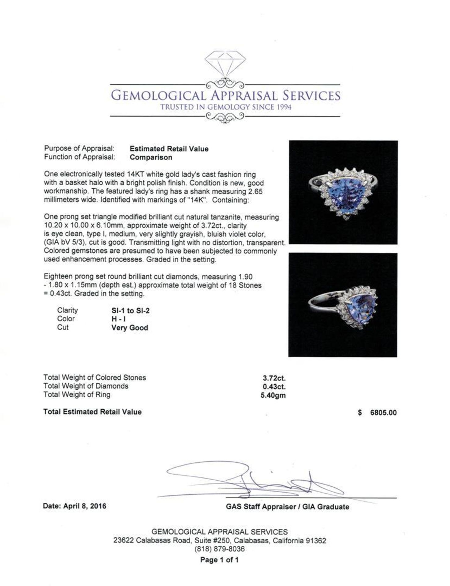 3.72 ctw Tanzanite and Diamond Ring - 14KT White Gold - Image 5 of 5