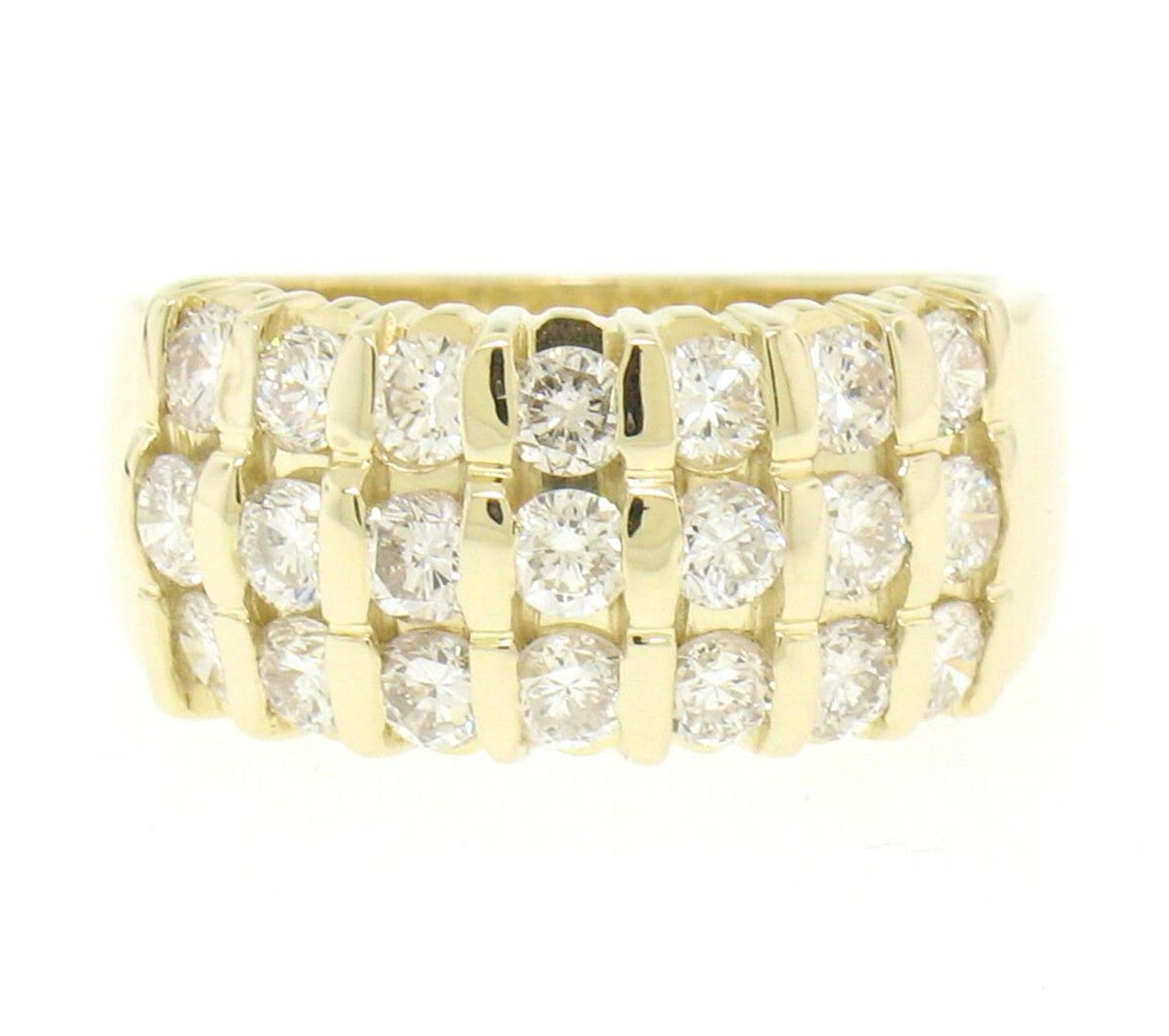 14kt Yellow Gold 1.48ctw Bar Set Round Diamond Wide Band Ring