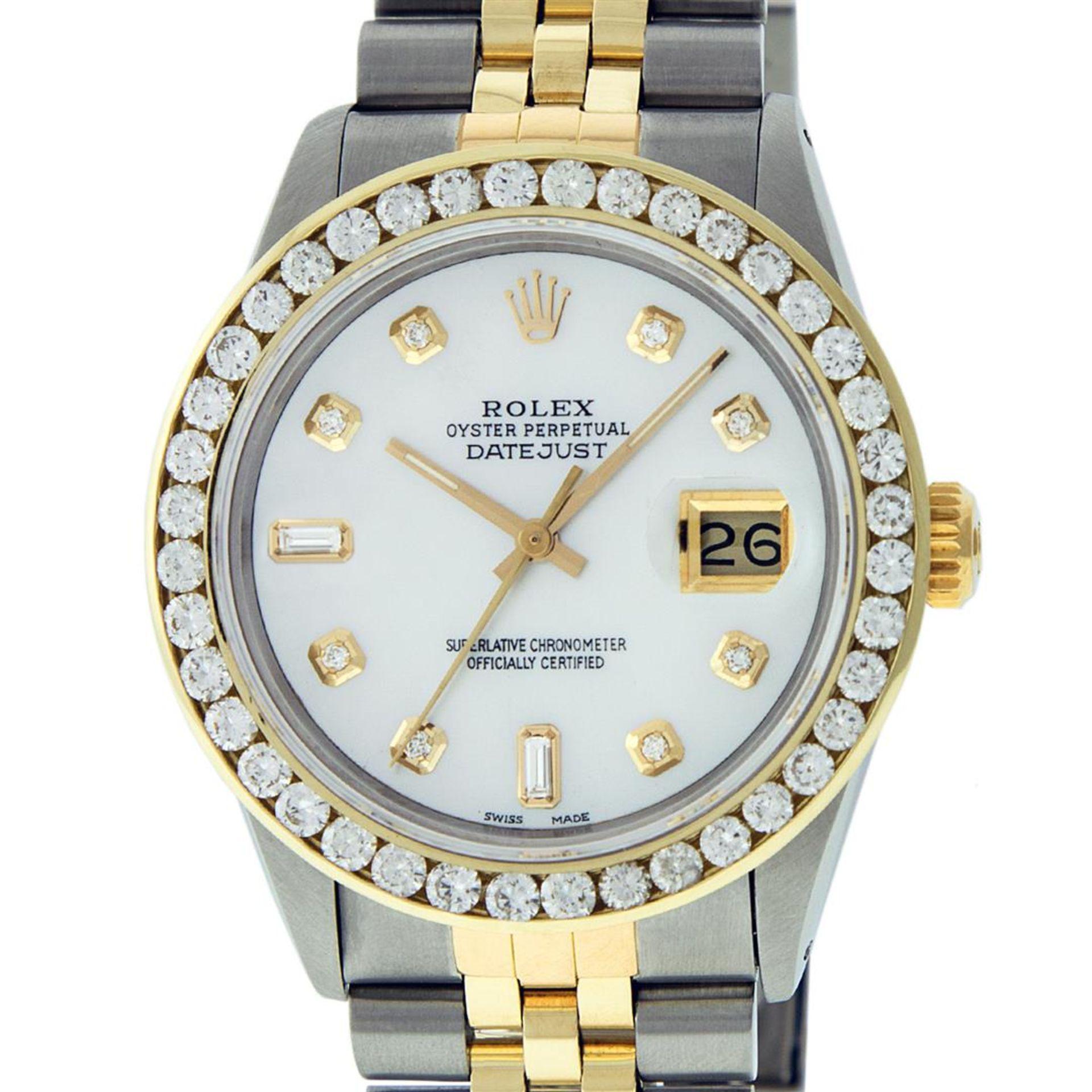 Rolex Mens 2 Tone Mother Of Pearl 3ctw Channel Set Diamond Datejust Wristwatch - Image 2 of 9