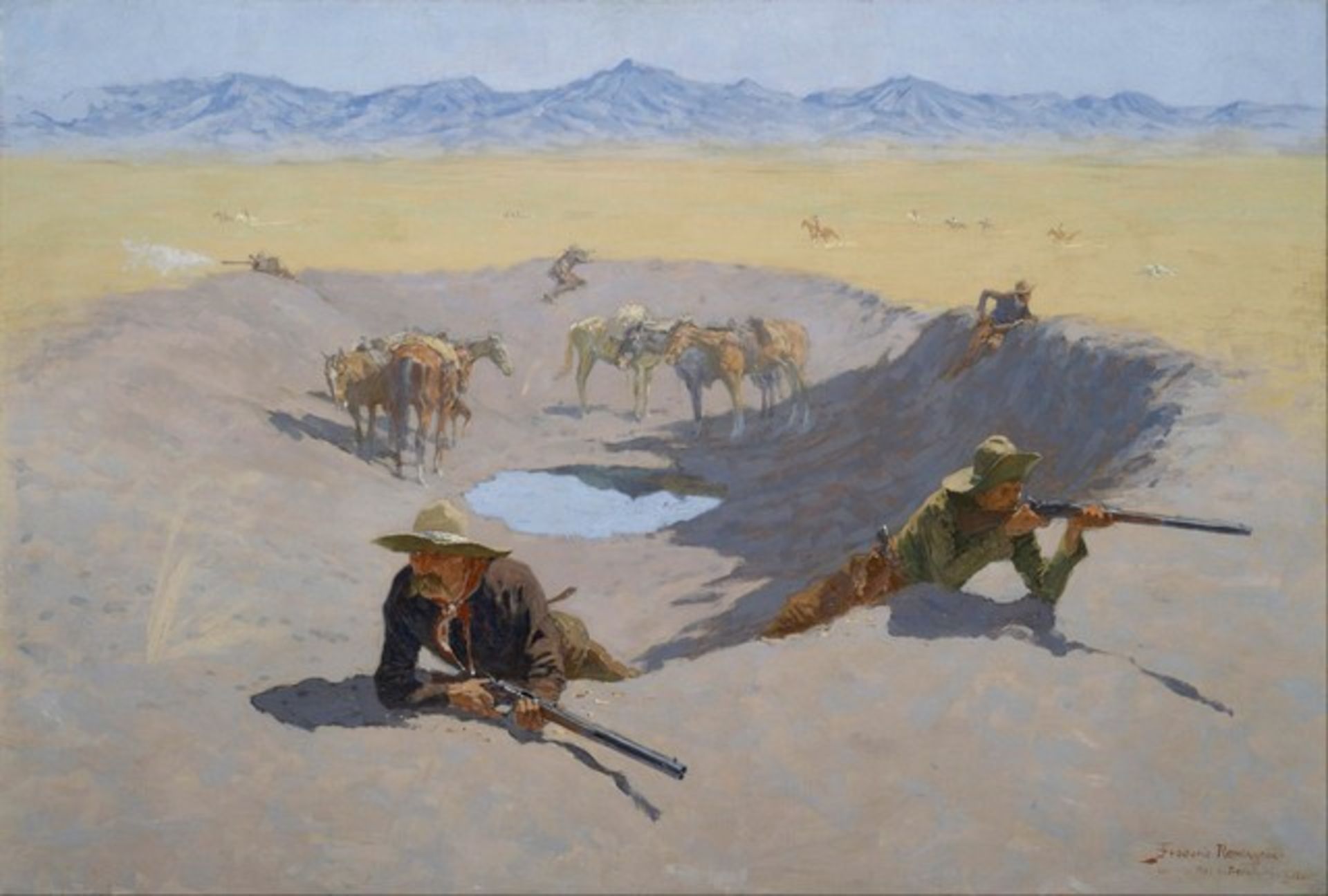 Frederic Sackrider Remington - Fight for the Waterhole