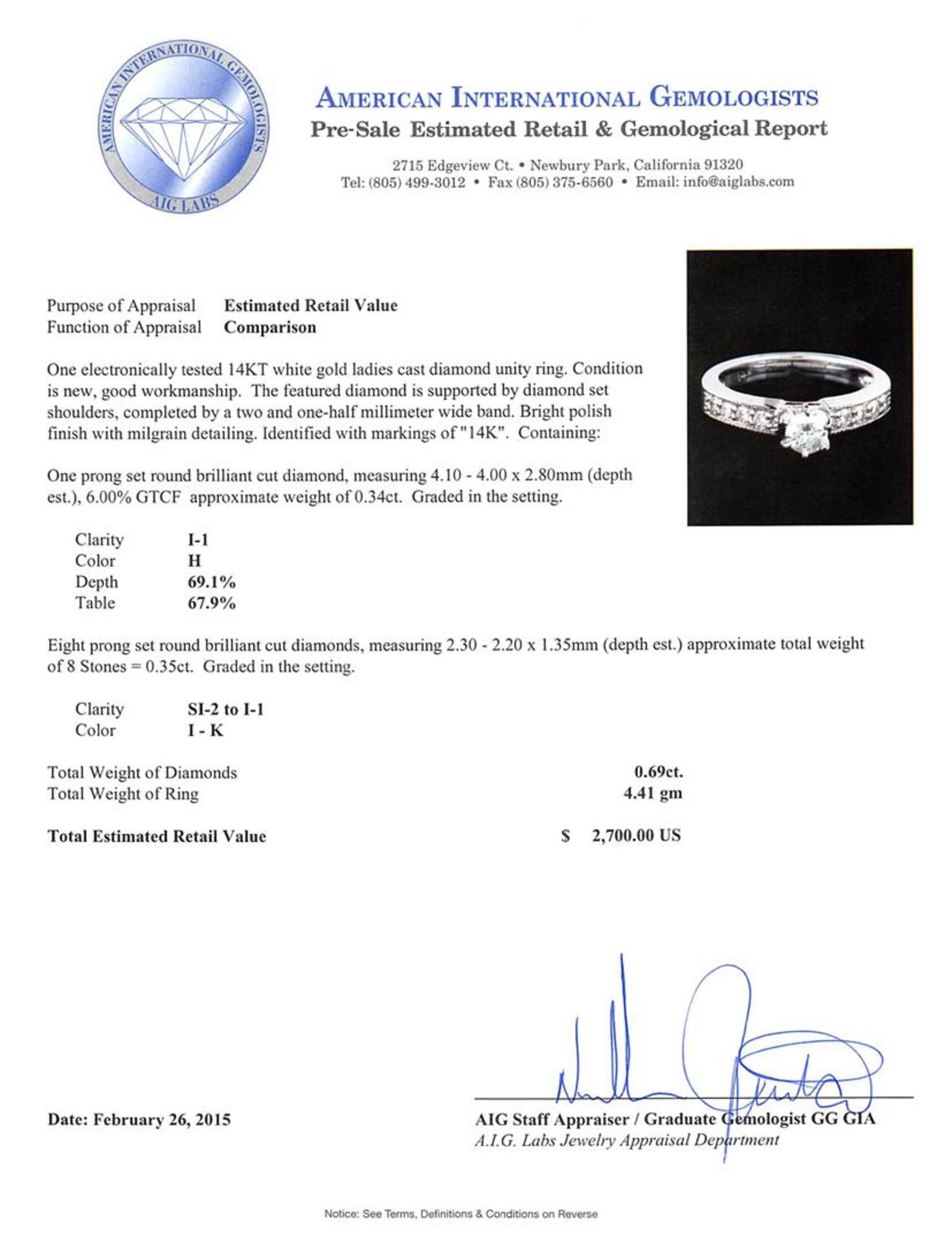 14KT White Gold 0.69 ctw Diamond Ring - Image 5 of 5