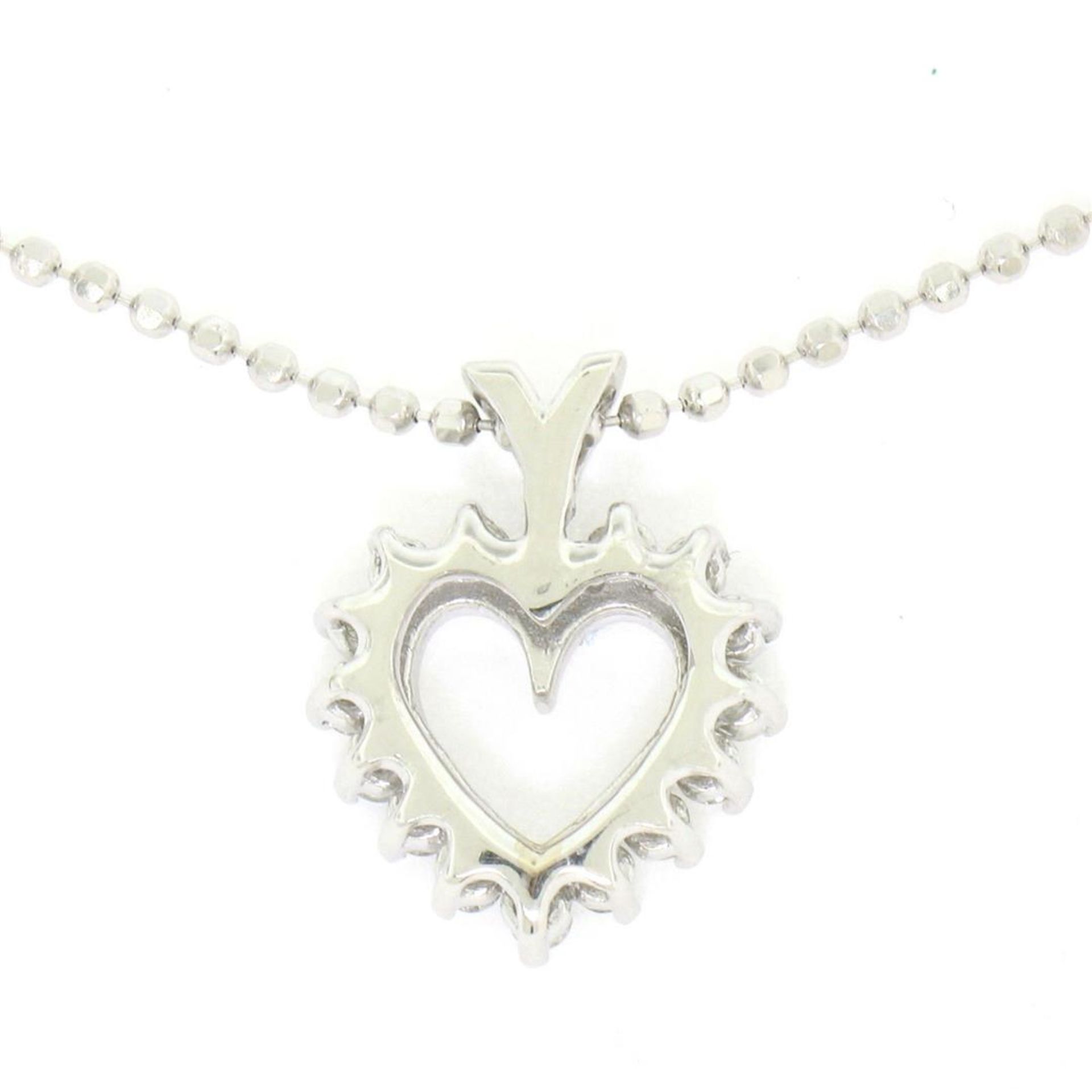 14k White Gold 0.40ctw Round Brilliant Diamond Open Heart Pendant 18" Bead Chain - Image 5 of 7