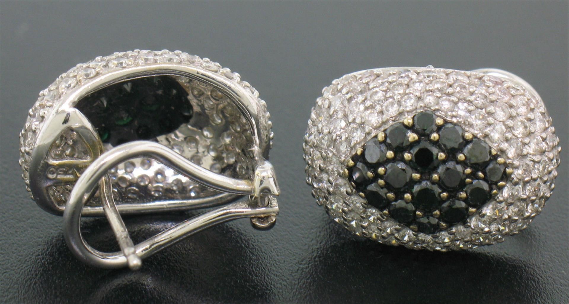 18k Solid White Gold 3.60 ctw White & Black Diamond Drenched Dome Button Earring - Image 4 of 7