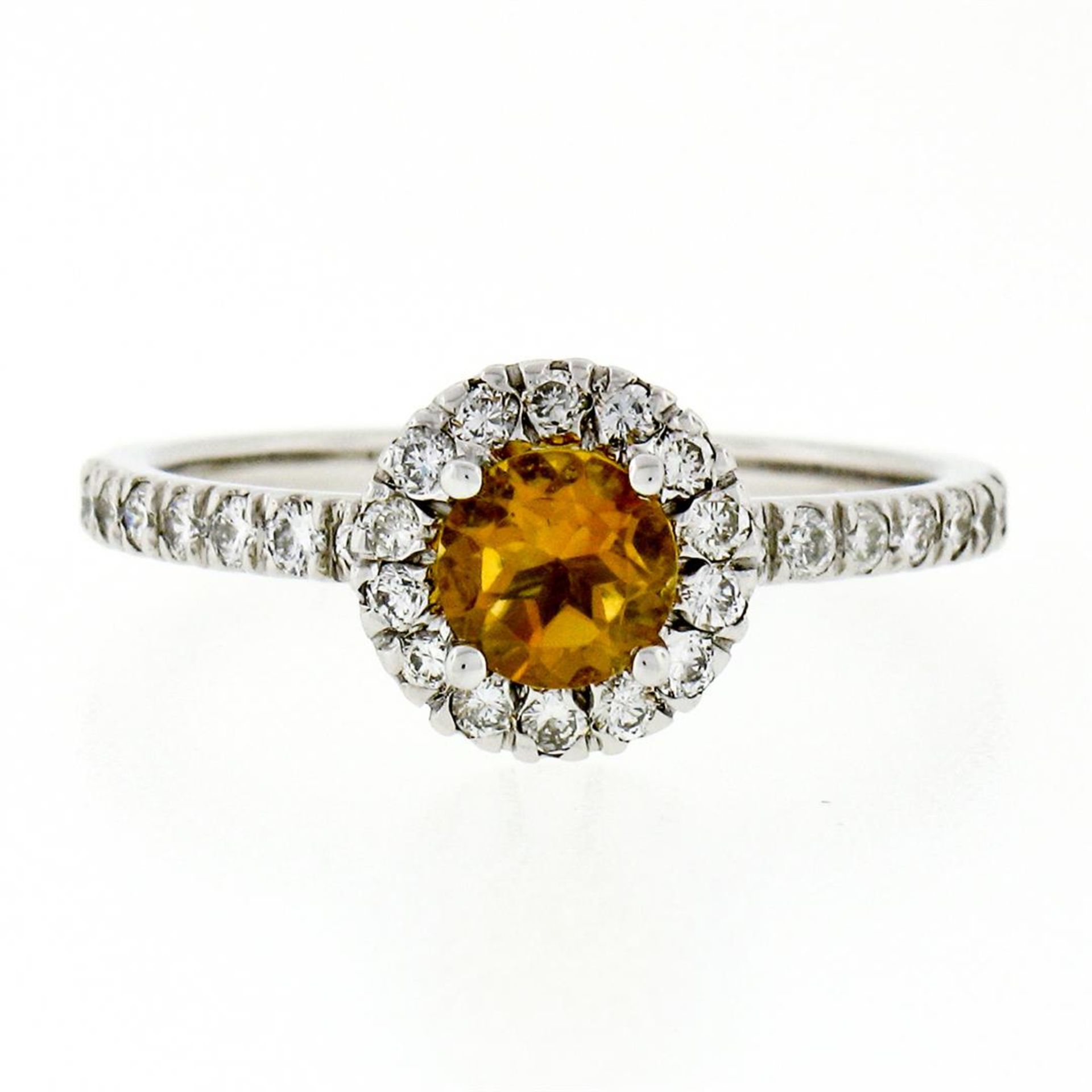 Petite 14K White Gold 0.82ctw Citrine & Diamond Halo Engagement or Promise Ring