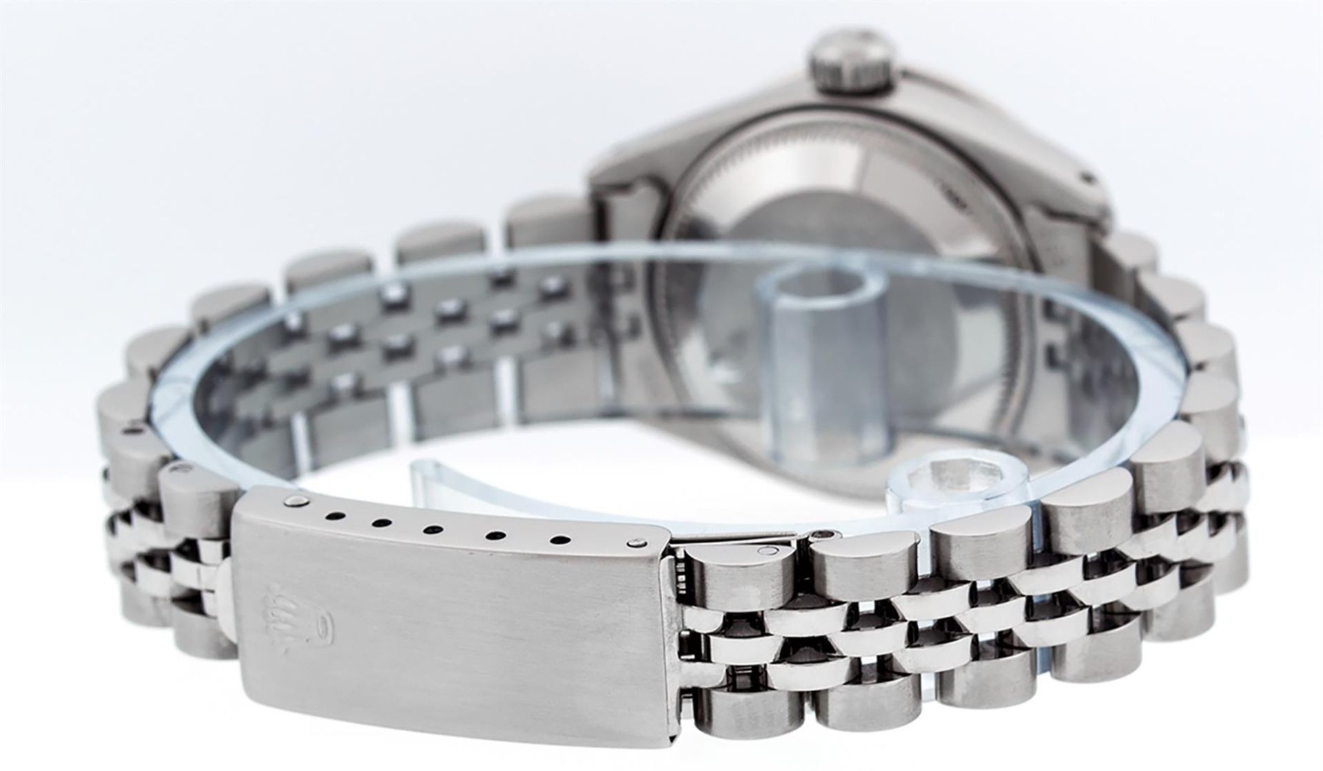 Rolex Ladies Stainless Steel MOP Diamond & Channel Set Sapphire Datejust Wristwa - Image 6 of 9