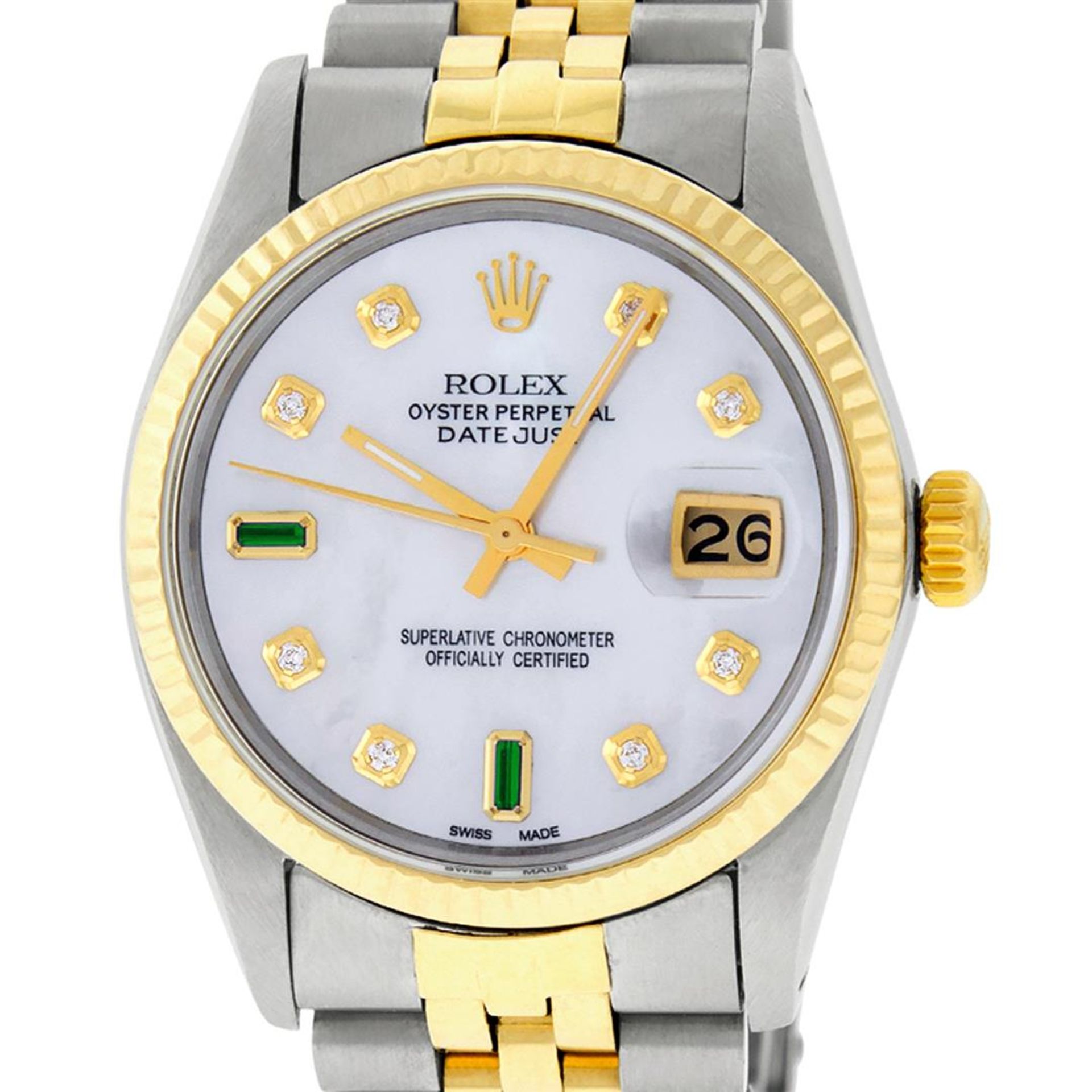 Rolex Mens 2 Tone Mother Of Pearl Diamond 36MM Datejust Wristwatch