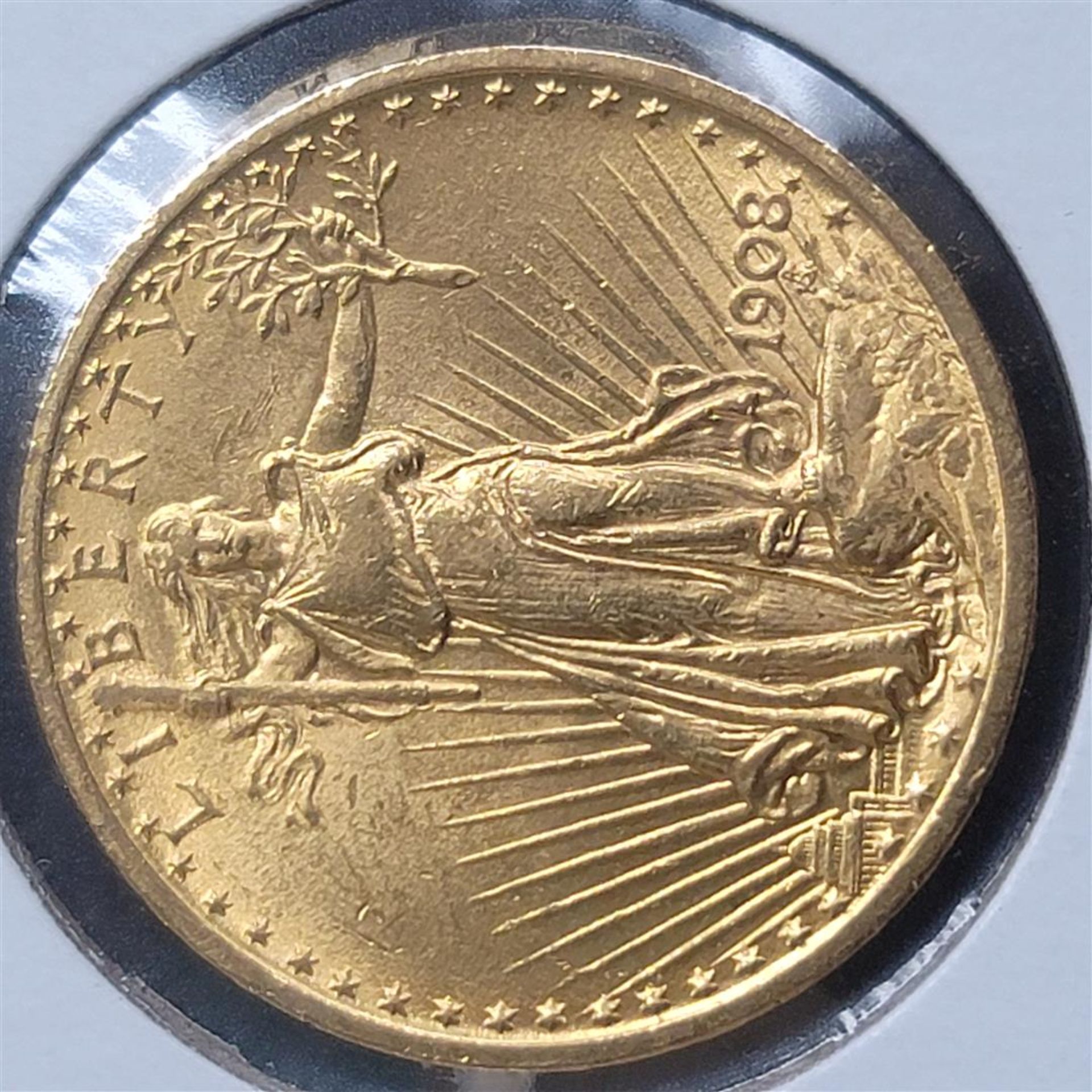 1908 No Motto $20 St. Gaudens Double Eagle Gold Coin CU