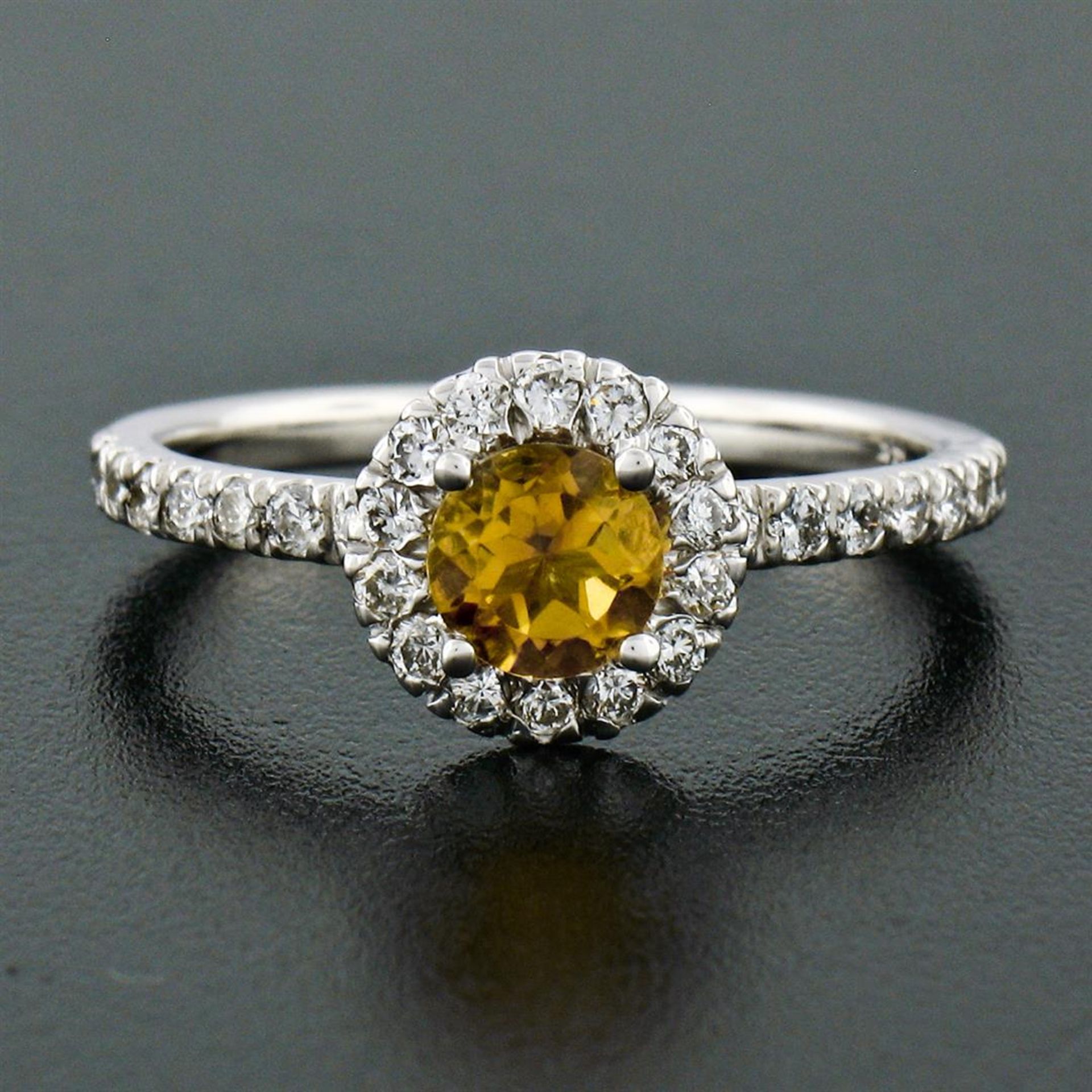 Petite 14K White Gold 0.82ctw Citrine & Diamond Halo Engagement or Promise Ring - Image 2 of 9