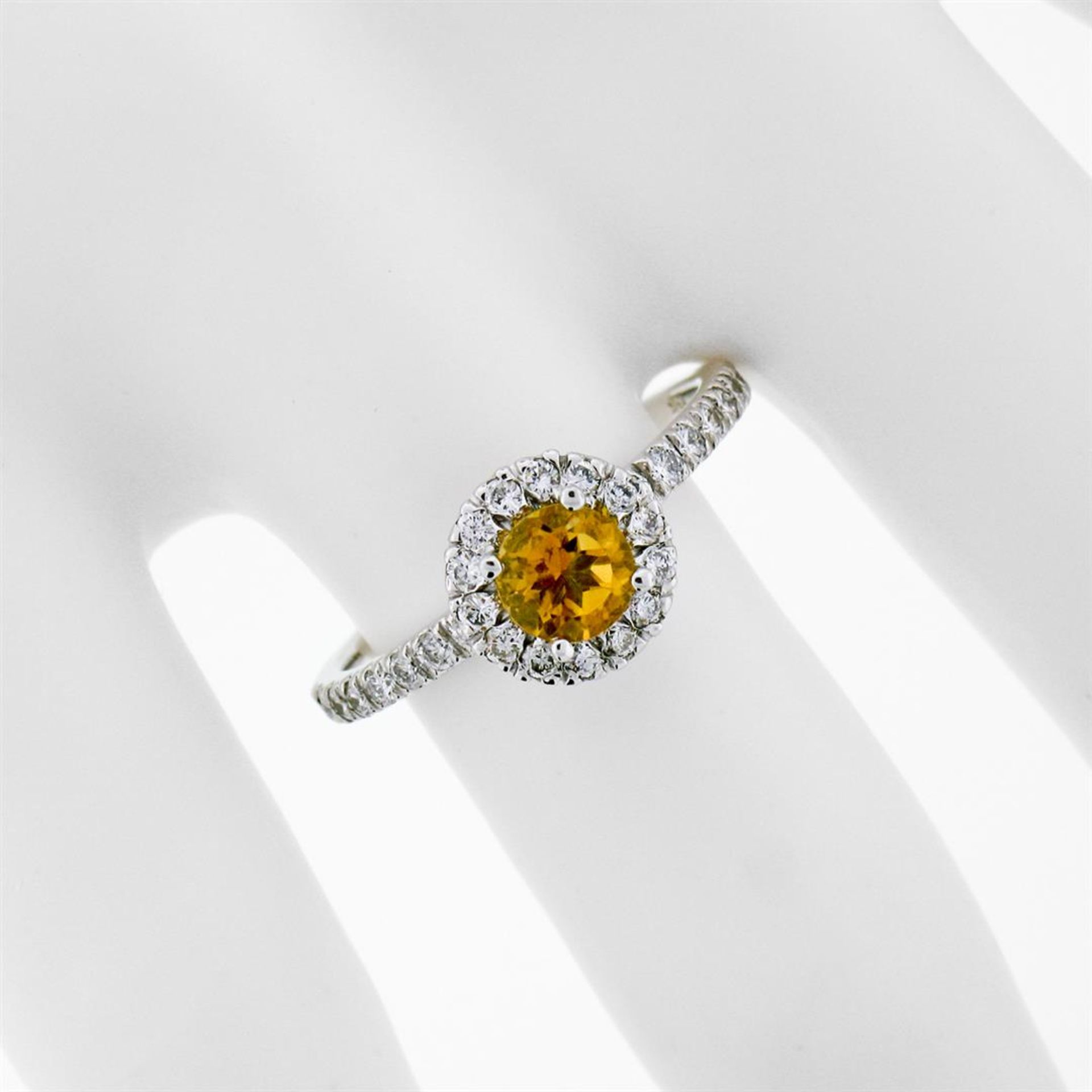 Petite 14K White Gold 0.82ctw Citrine & Diamond Halo Engagement or Promise Ring - Image 3 of 9