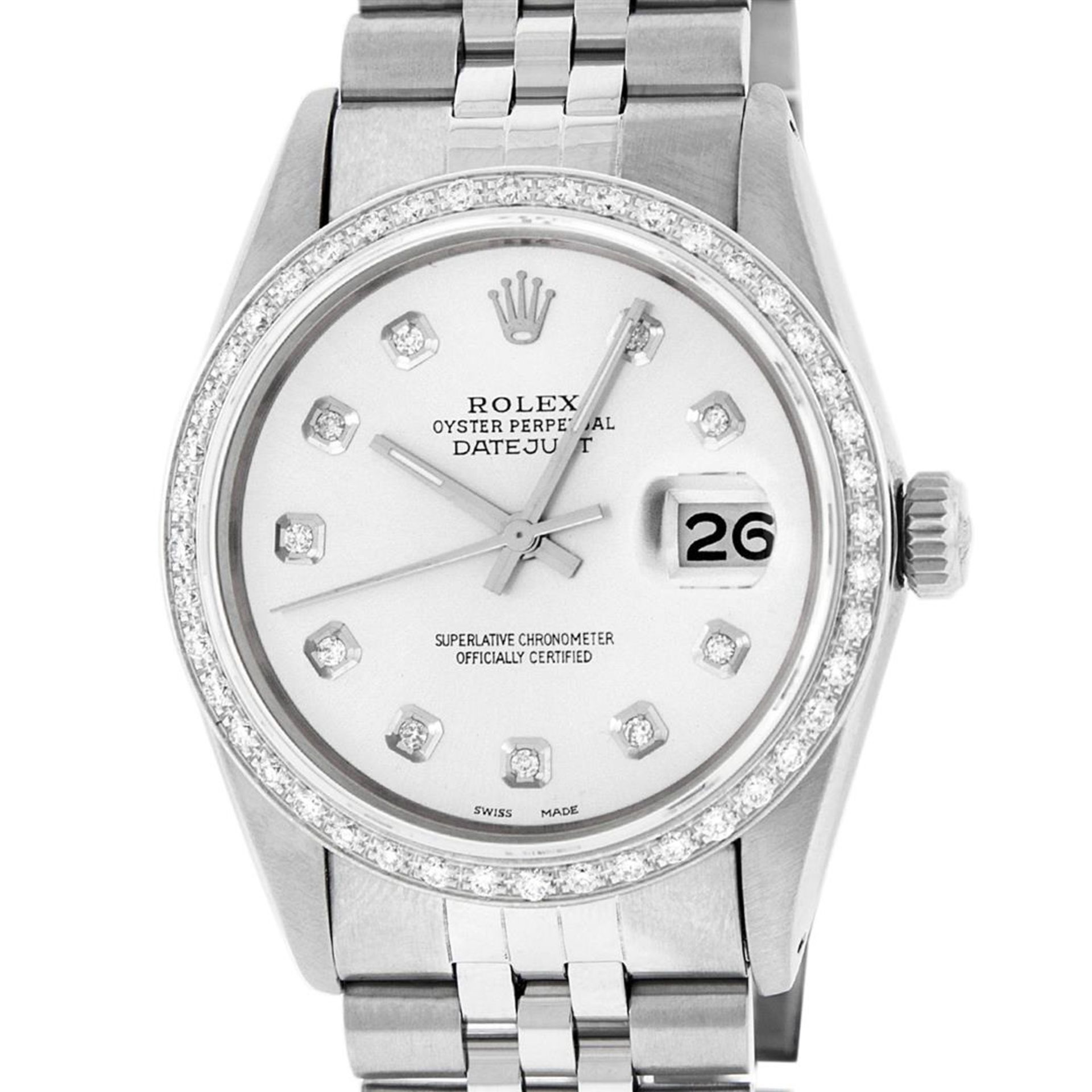 Rolex Mens Datejust 36 Stainless Steel Silver Diamond Oyster Datejust Wristwatch - Image 2 of 9