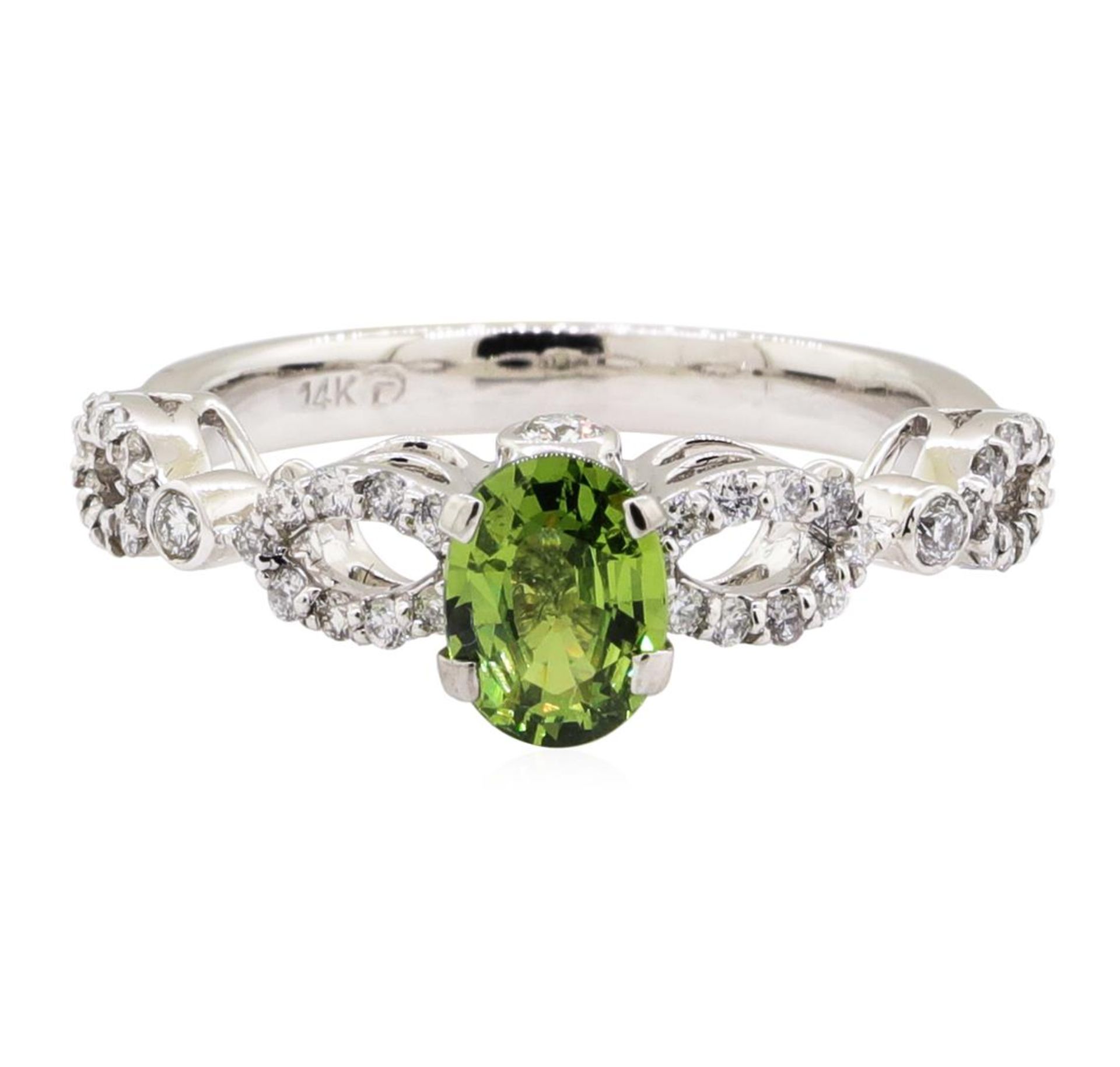 1.24 ctw Oval Mixed Demantoid Garnet And Round Brilliant Cut Diamond Ring - 14KT - Image 2 of 5