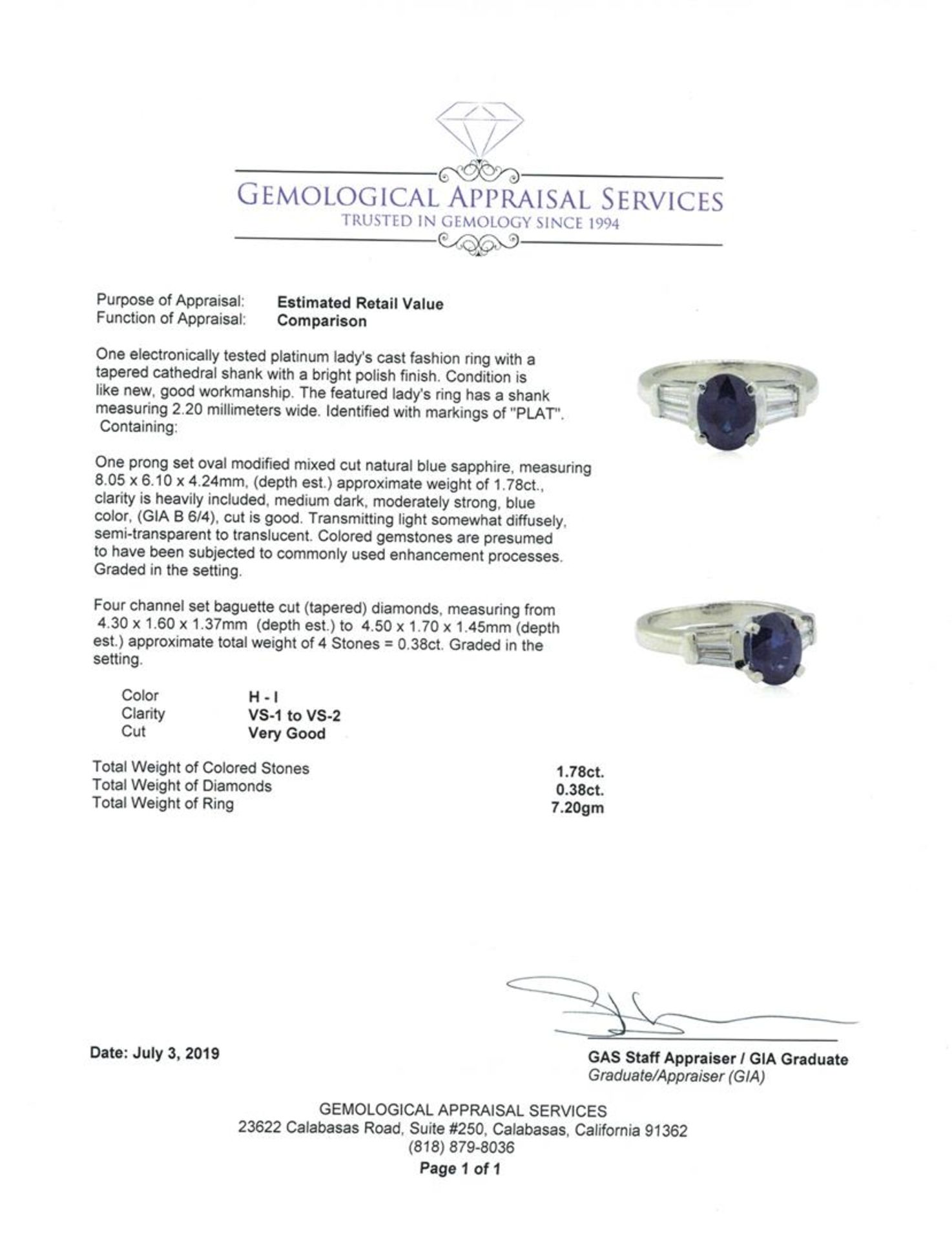 2.16 ctw Sapphire and Diamond Ring - Platinum - Image 5 of 5