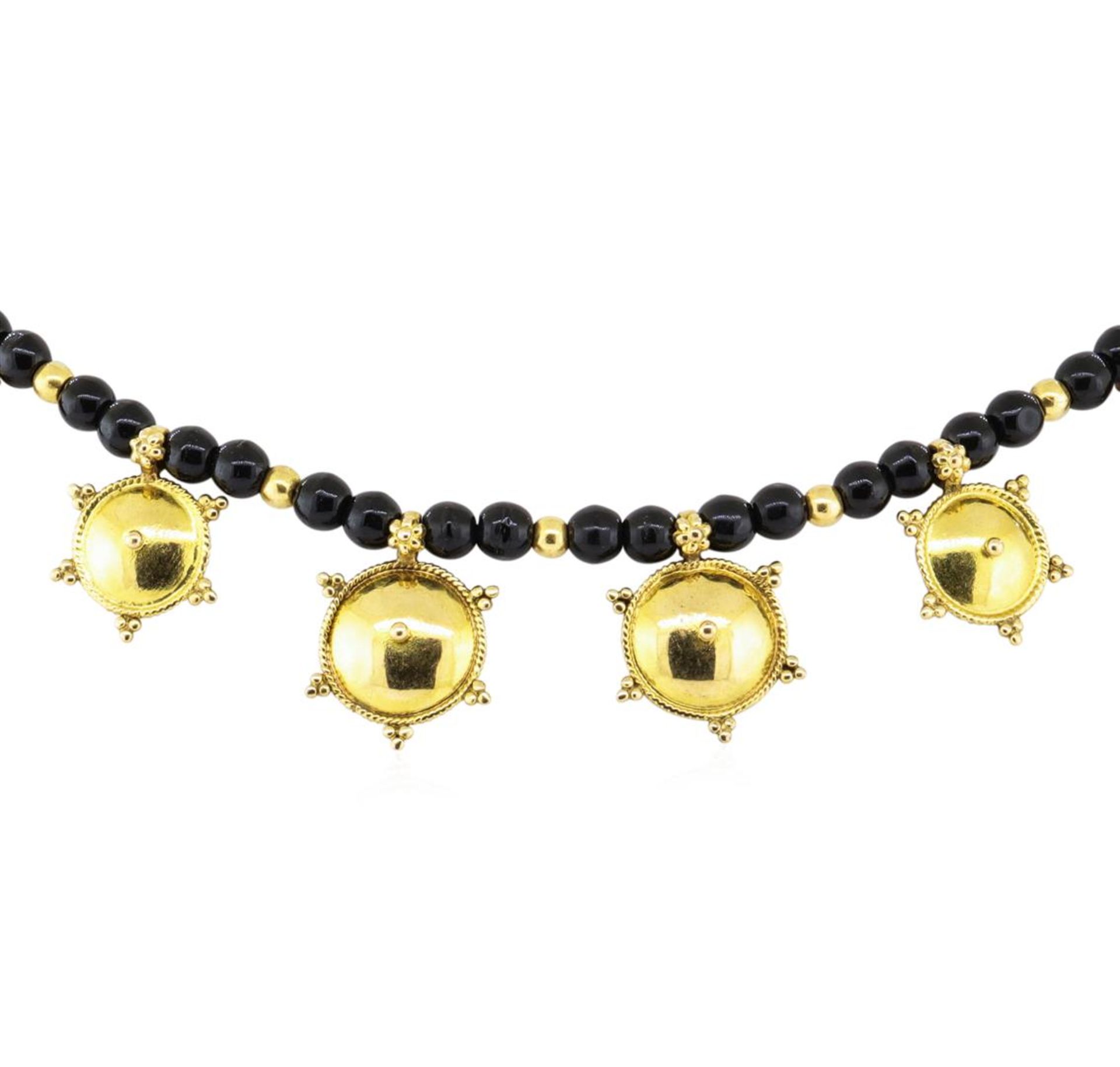 16 Inch Black Bead Station Necklace - 22KT Yellow Gold - Image 2 of 2