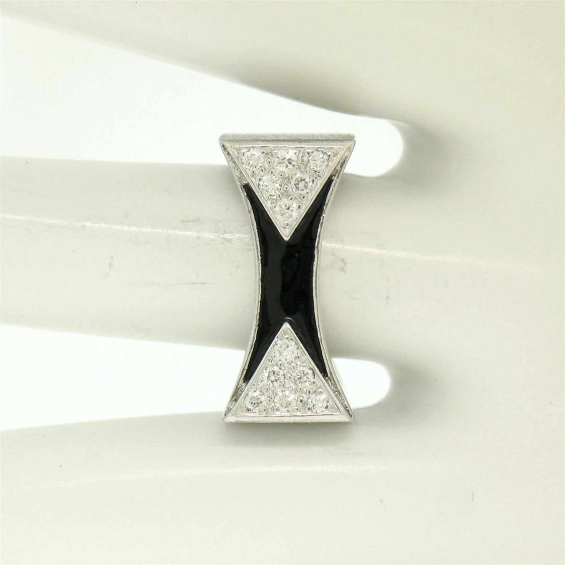 14K White Gold 0.30ctw Diamond & Black Enamel Stone Finished Squared Band Ring - Image 5 of 9