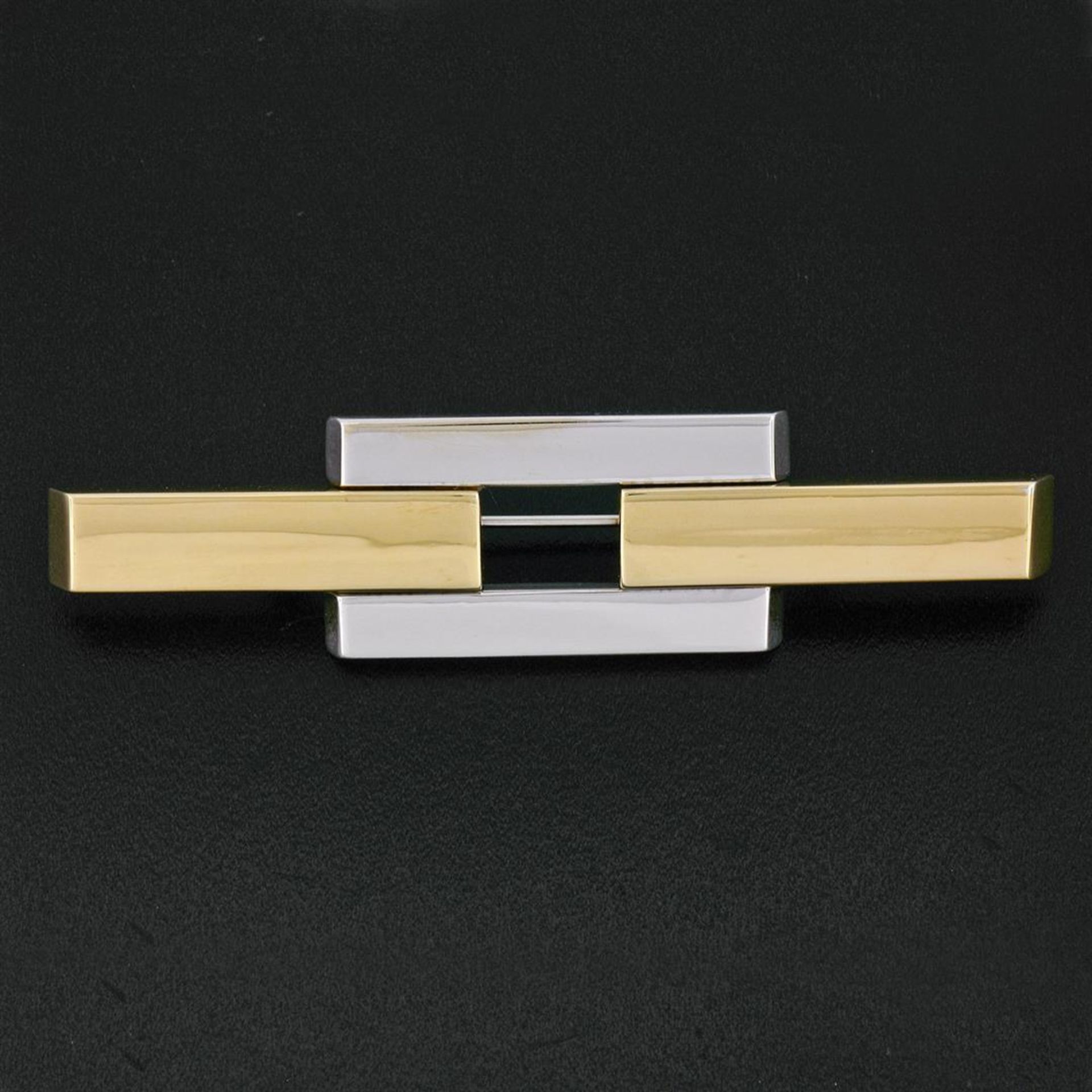 Albadoro Italian 18K Yellow White Gold Unique Geometric Polished Bar Brooch Pin - Image 2 of 6