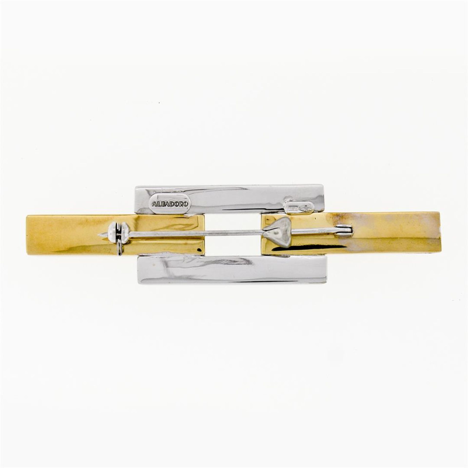 Albadoro Italian 18K Yellow White Gold Unique Geometric Polished Bar Brooch Pin - Image 4 of 6