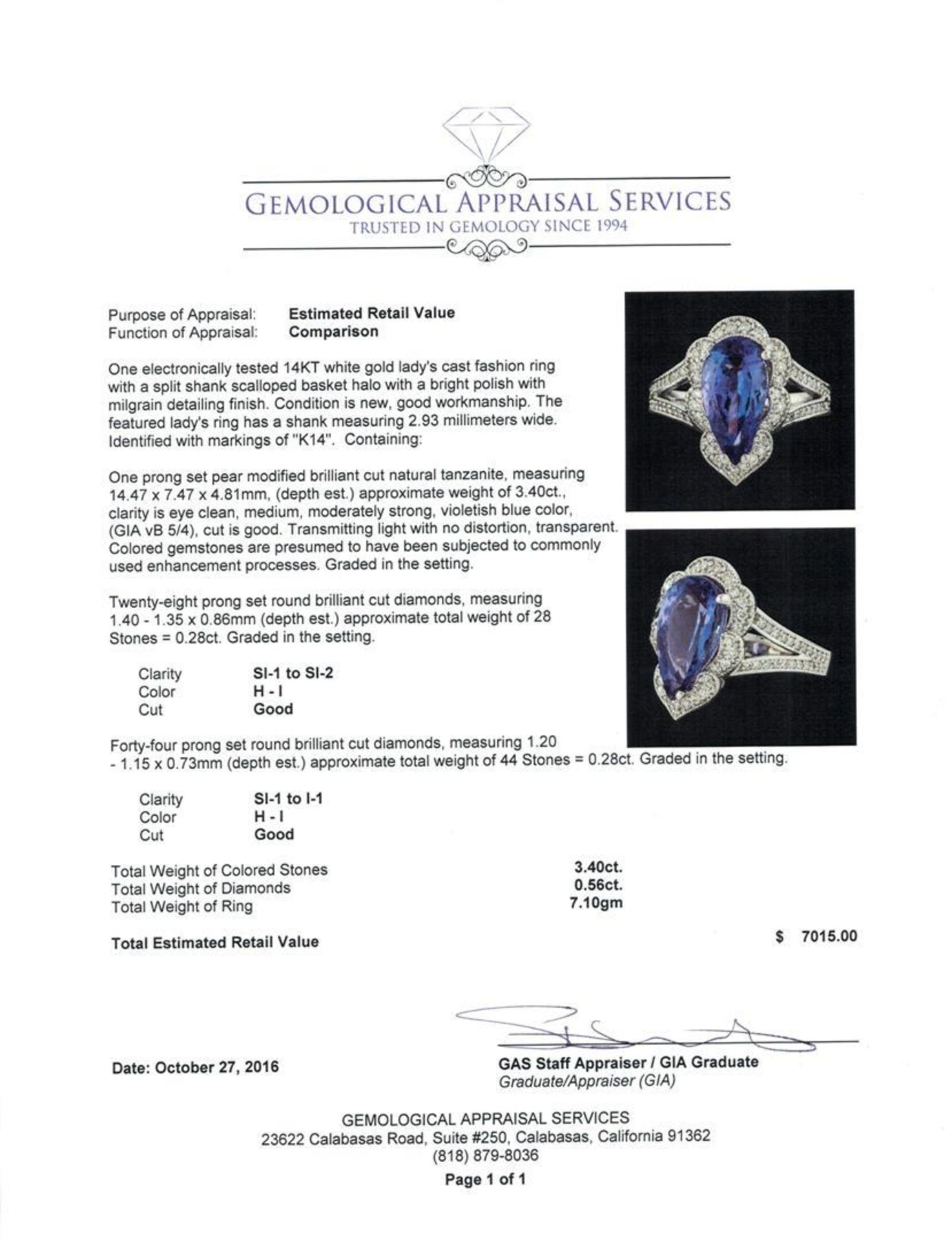 3.40 ctw Tanzanite and Diamond Ring - 14KT White Gold - Image 5 of 5