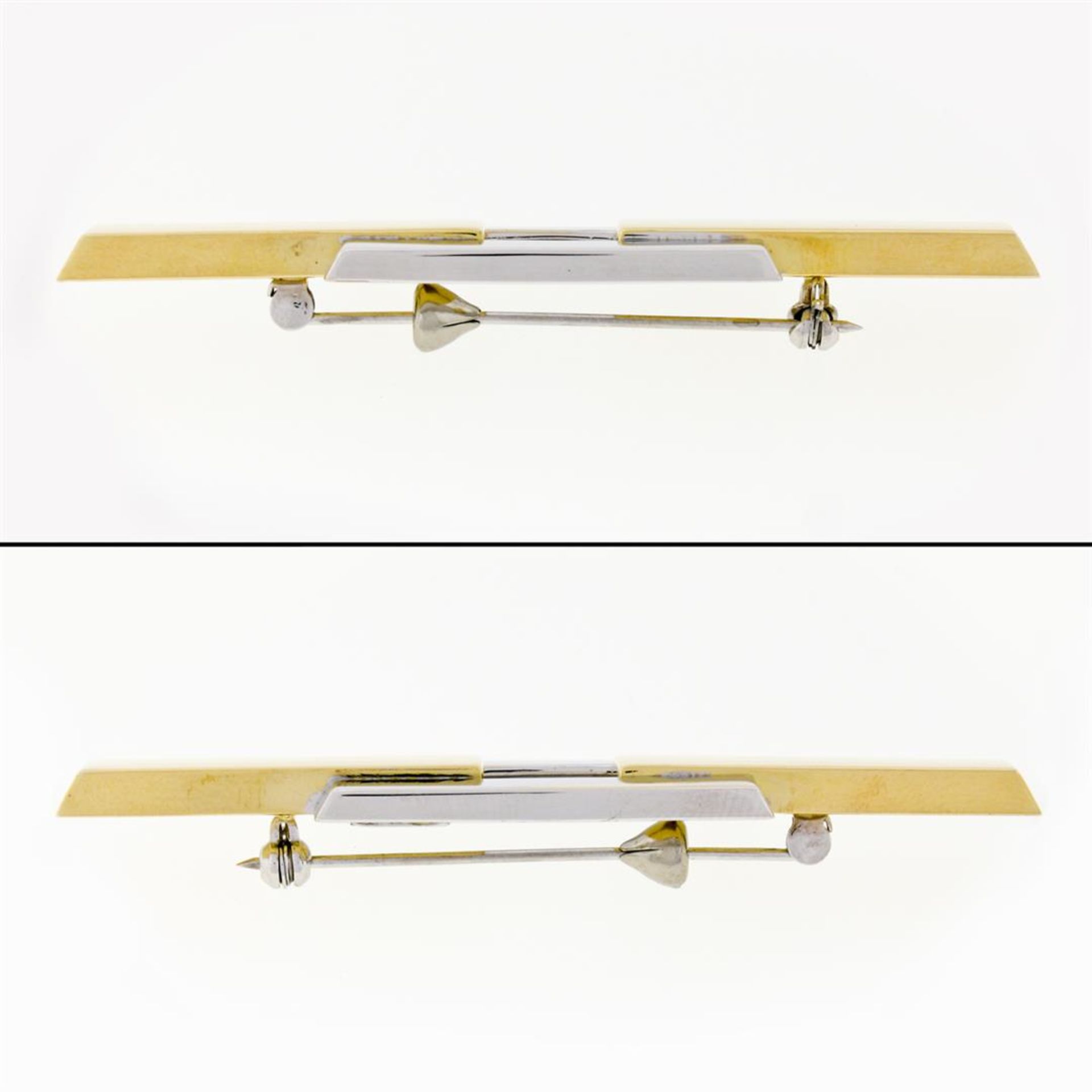 Albadoro Italian 18K Yellow White Gold Unique Geometric Polished Bar Brooch Pin - Image 3 of 6