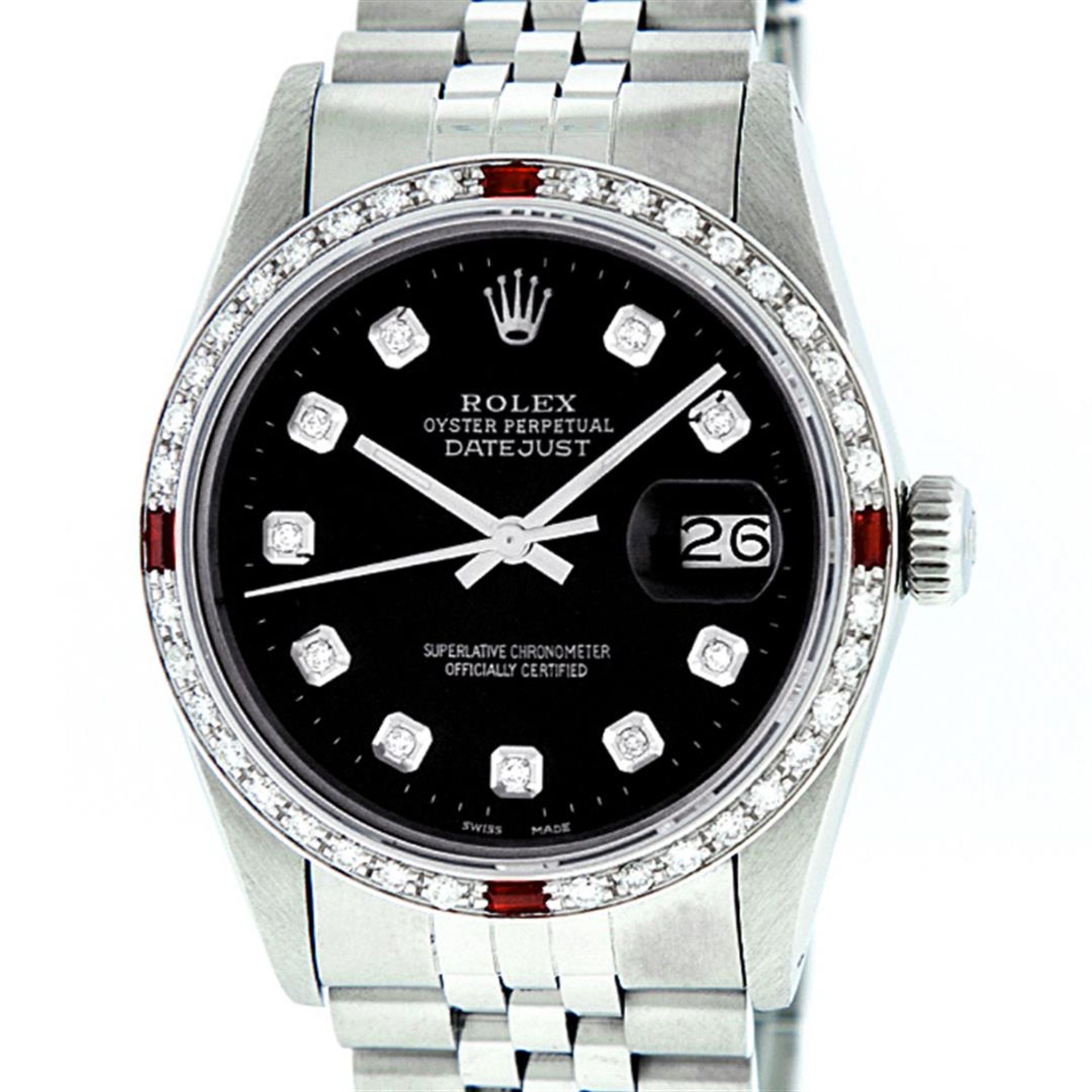 Rolex Mens Stainless Steel Black Diamond & Ruby 36MM Datejust Wristwatch Oyster - Image 2 of 9
