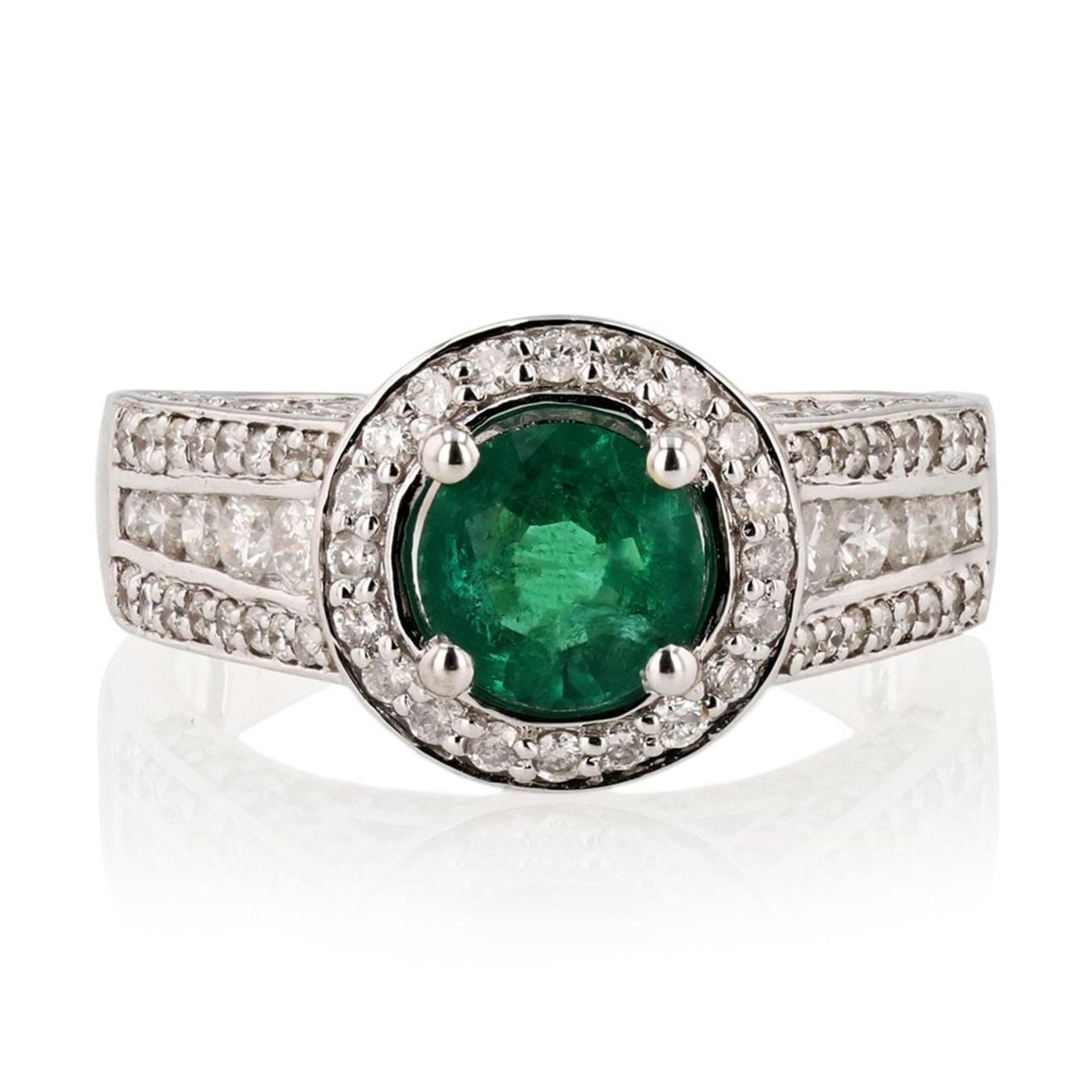 0.95ct Emerald and 1.13ctw Diamond 14K White Gold Ring
