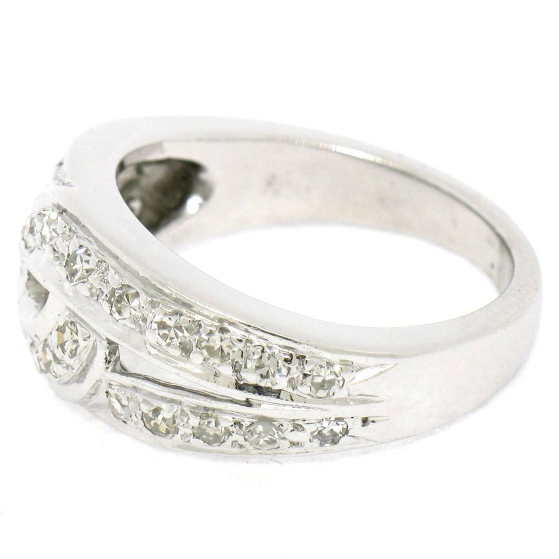 Vintage Platinum 0.50ctw Round Single Cut Pave Diamond Interlocking Band Ring - Image 6 of 9