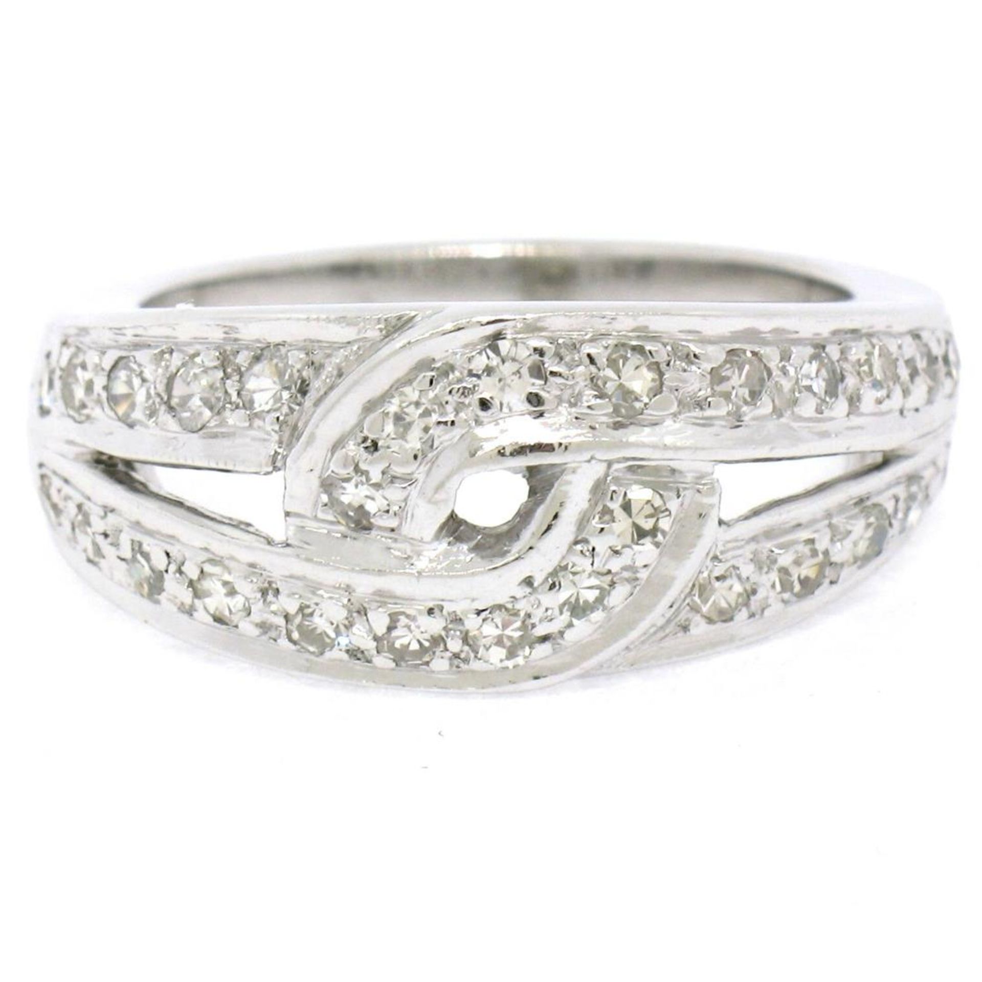 Vintage Platinum 0.50ctw Round Single Cut Pave Diamond Interlocking Band Ring