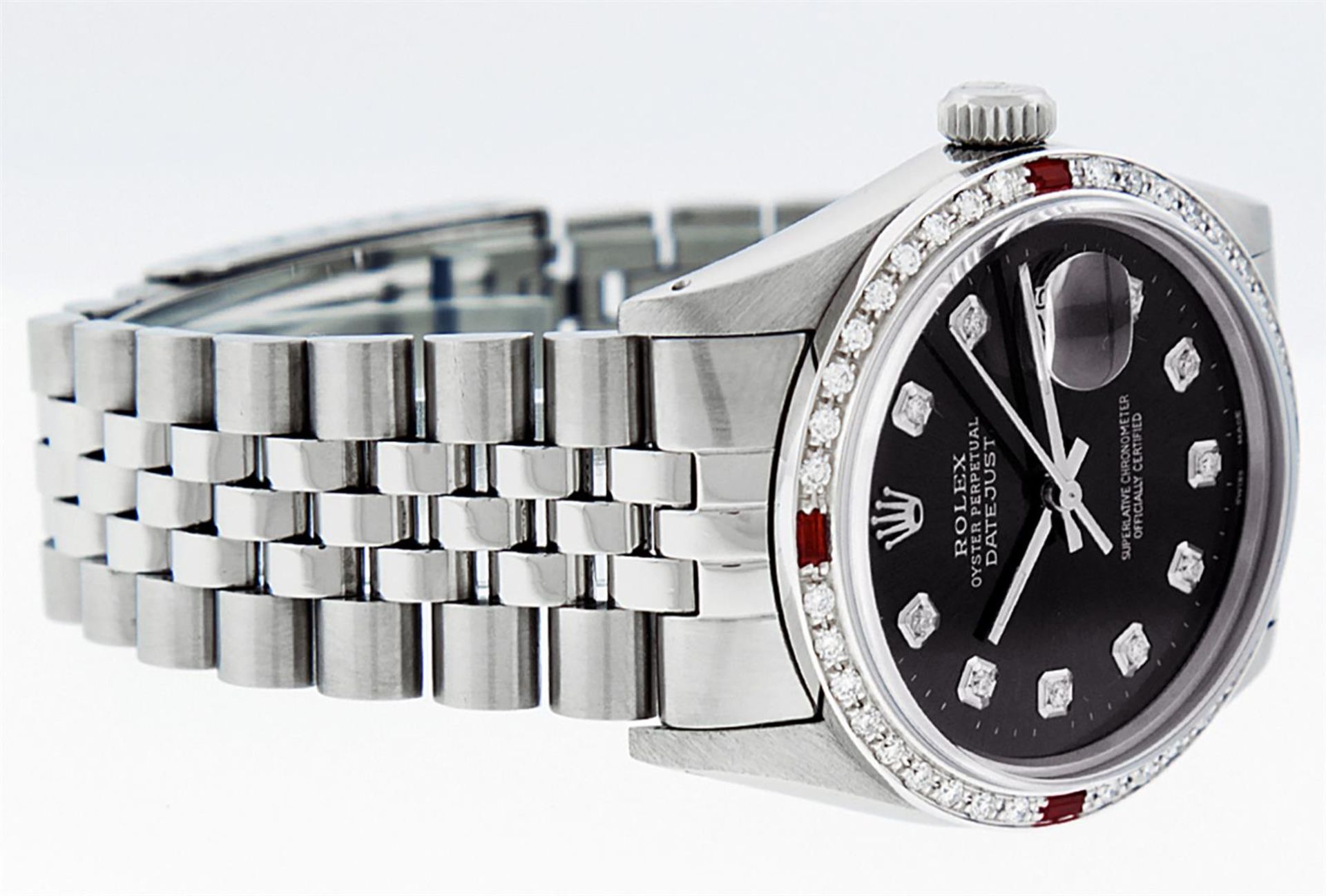Rolex Mens Stainless Steel Black Diamond & Ruby 36MM Datejust Wristwatch Oyster - Image 5 of 9