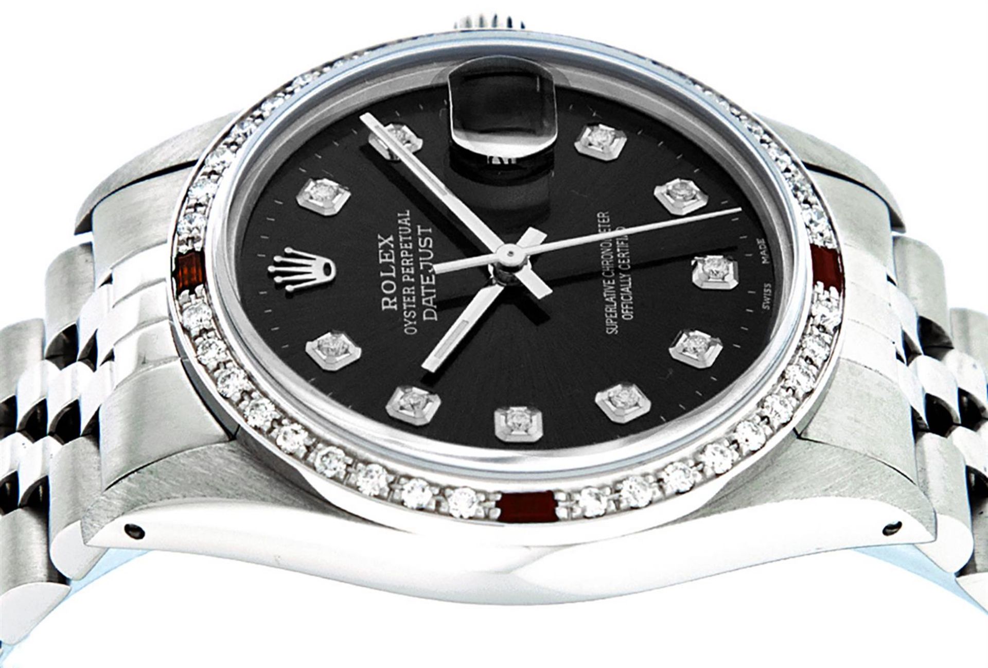 Rolex Mens Stainless Steel Black Diamond & Ruby 36MM Datejust Wristwatch Oyster - Image 3 of 9