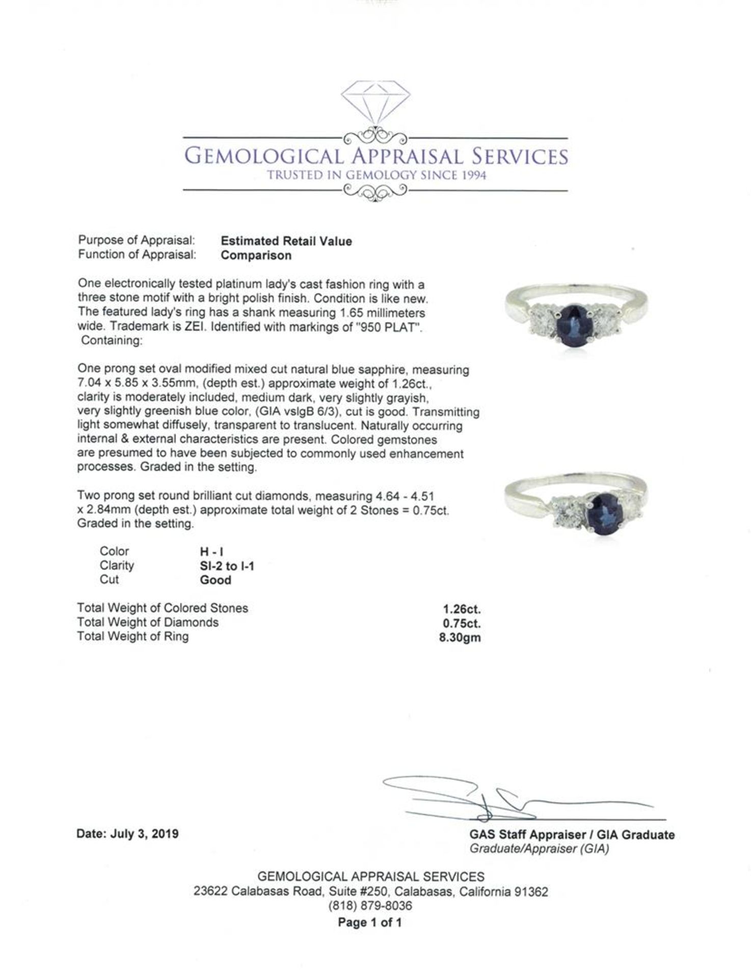 2.01 ctw Sapphire and Diamond Ring - Platinum - Image 5 of 5