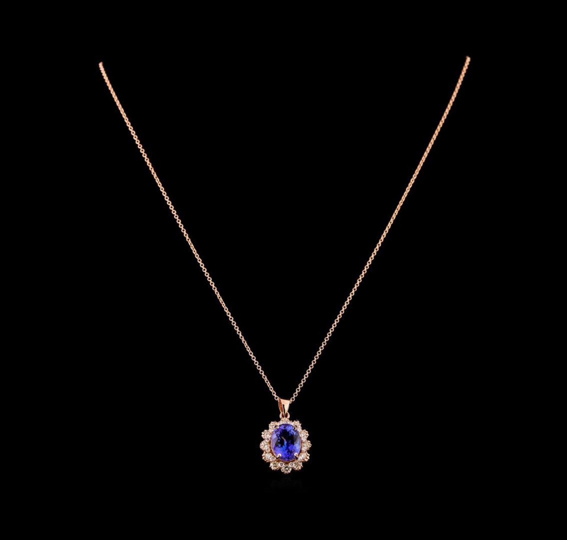 3.80 ctw Tanzanite and Diamond Pendant With Chain - 14KT Rose Gold - Image 2 of 3