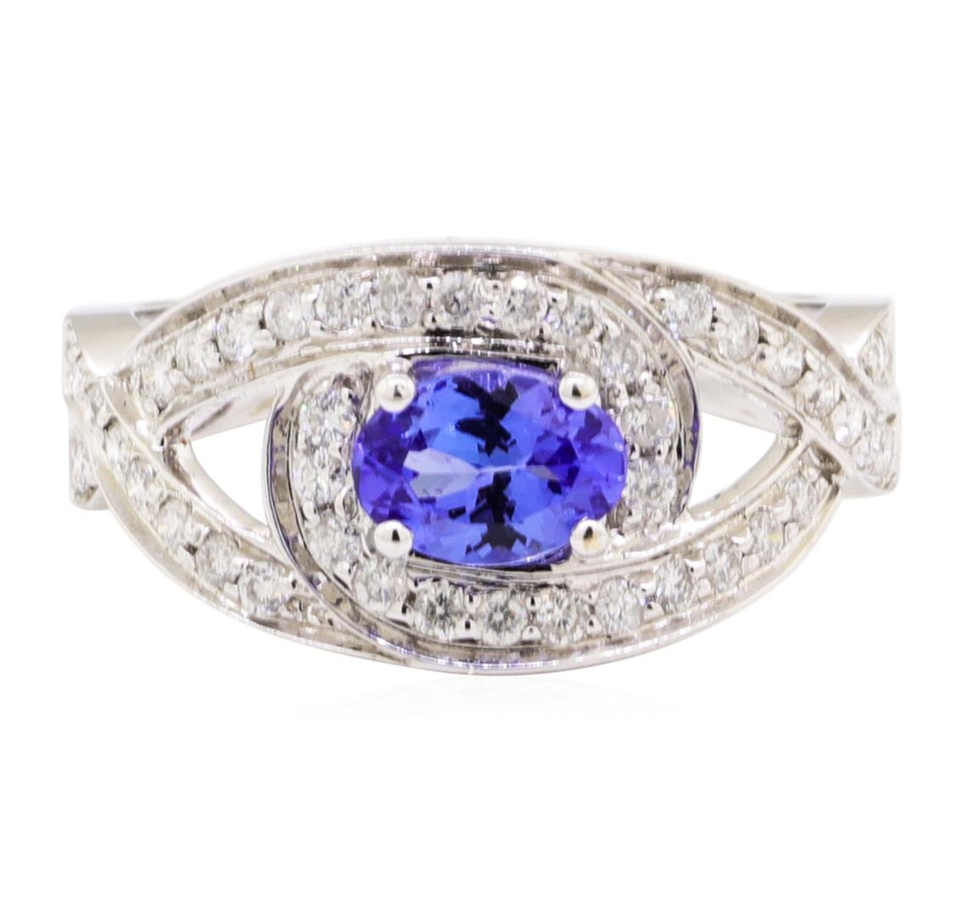 1.22 ctw Oval Mixed Tanzanite And Round Brilliant Cut Diamond Ring - 14KT White - Image 2 of 5