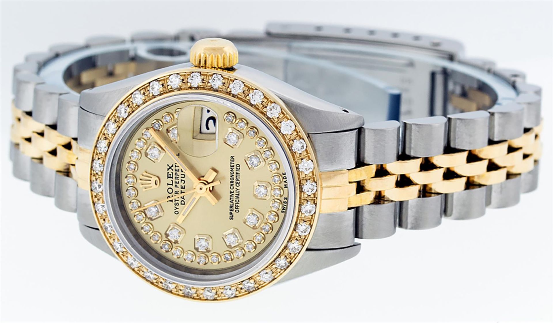 Rolex Ladies 2 Tone Champagne String Diamond Datejust Wristwatch - Image 8 of 9