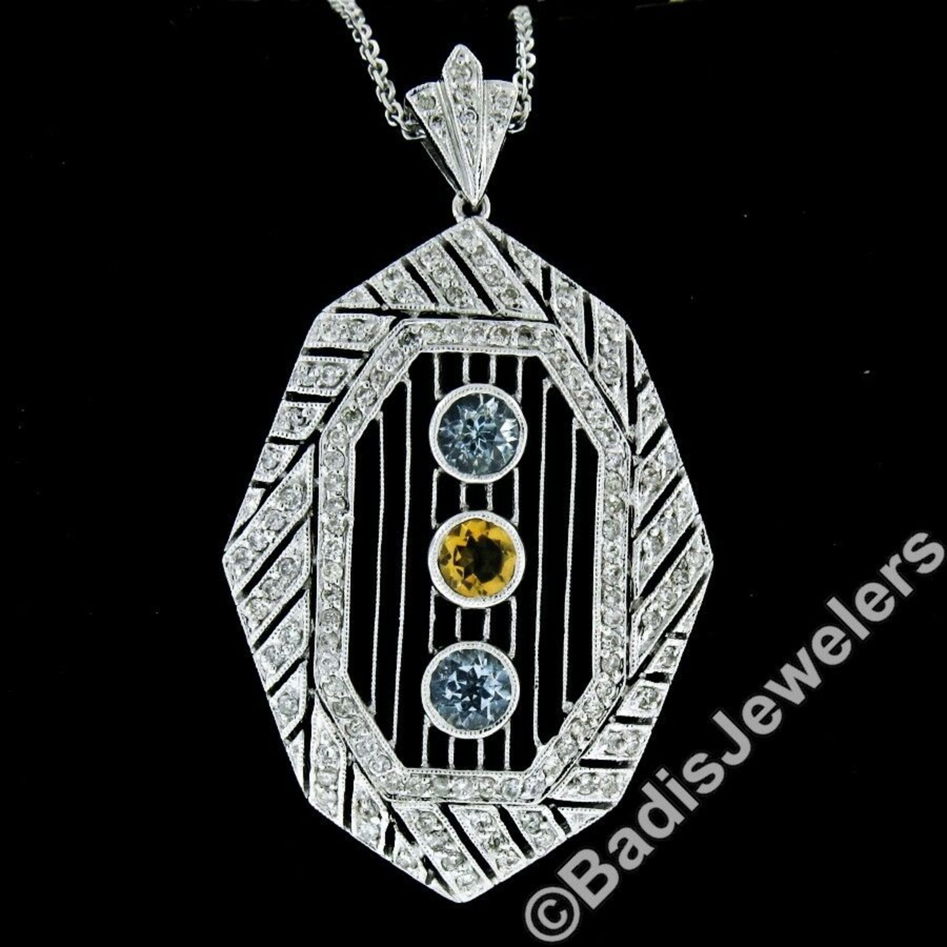 18kt White Gold 2.15ctw Aquamarine, Citrine, & Diamond Open Milgrain Pendant Nec - Image 2 of 7