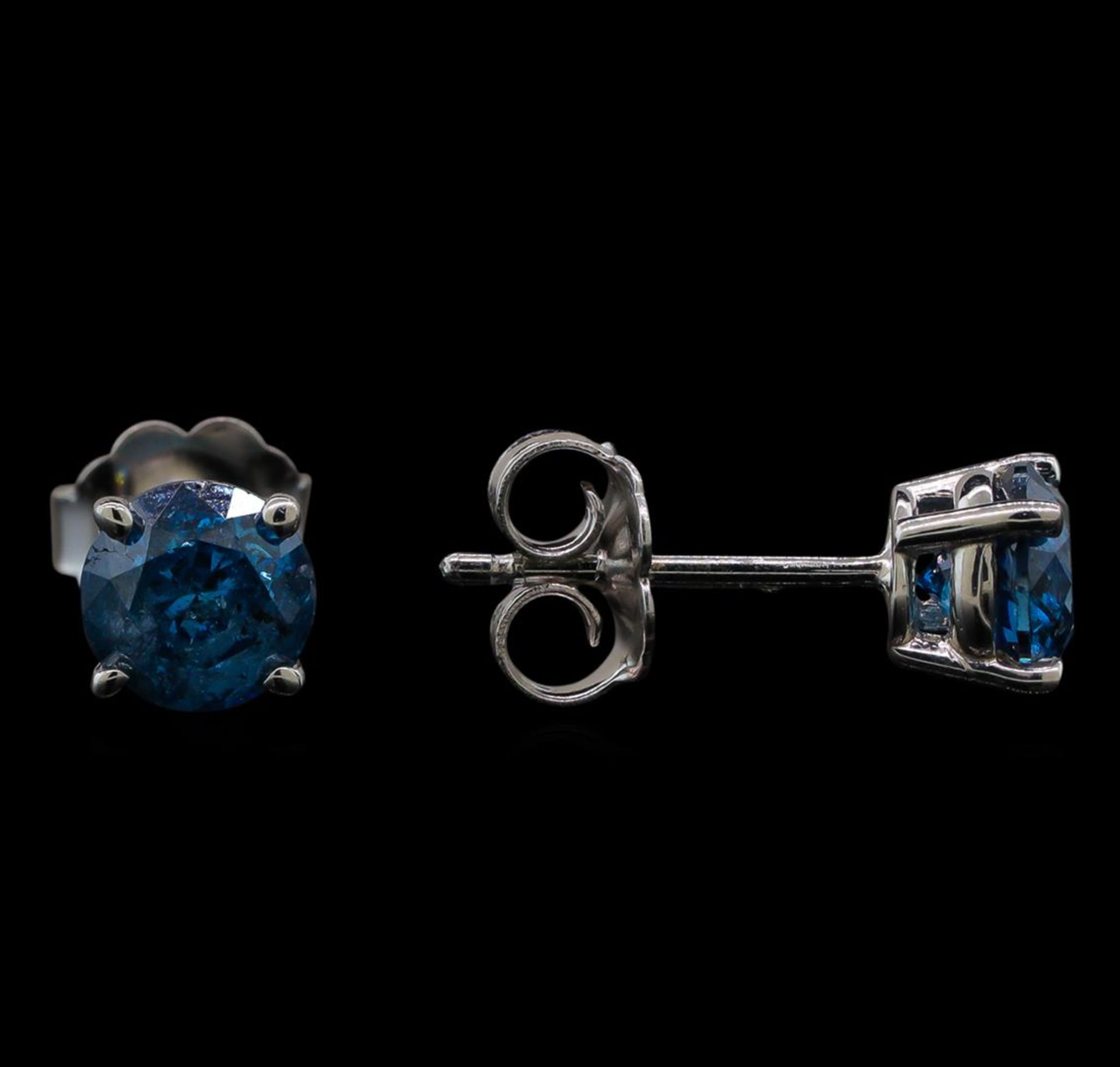 14KT White Gold 0.97 ctw Fancy Blue Diamond Stud Earrings - Image 2 of 3