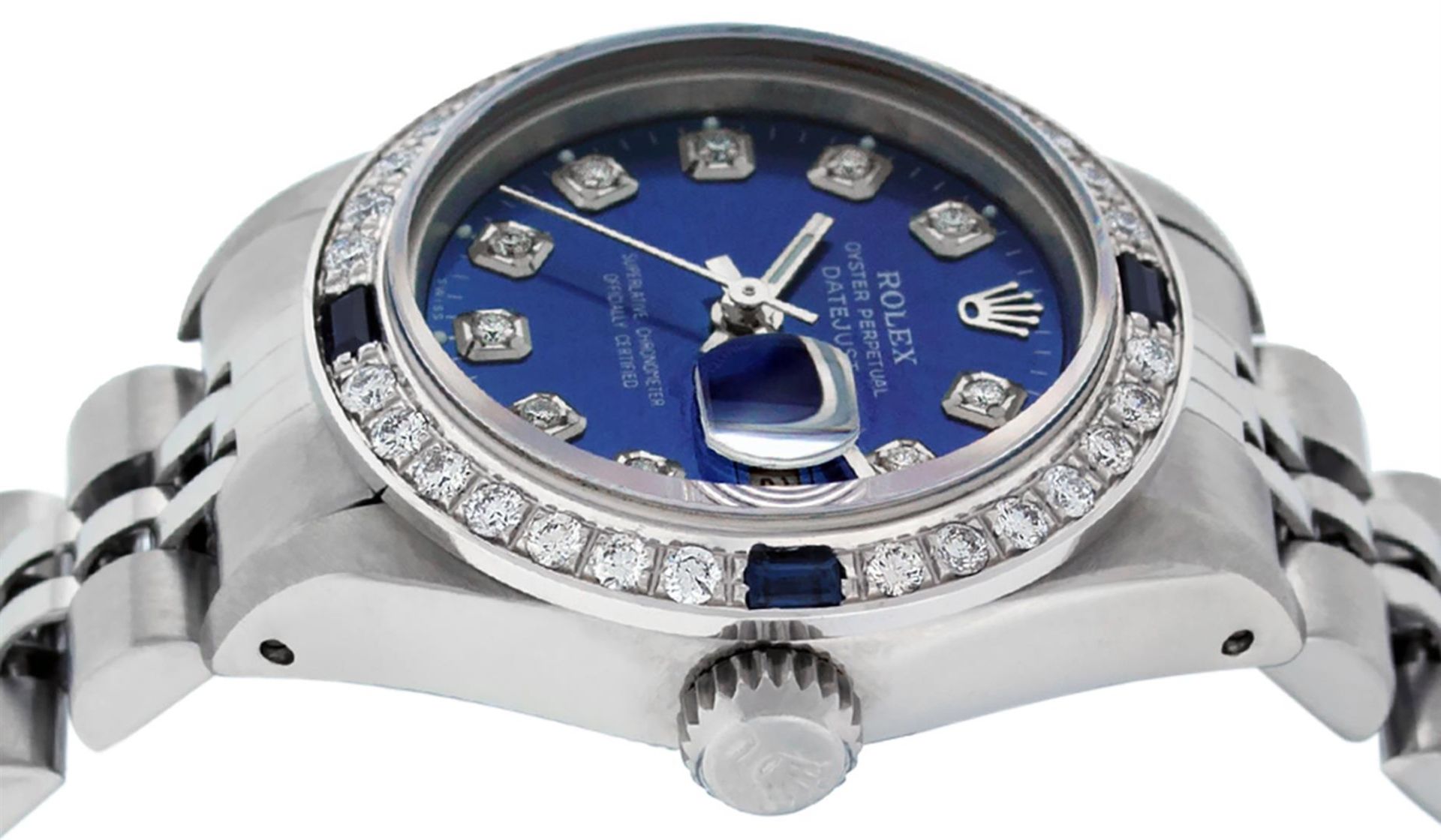 Rolex Ladies Stainless Steel Blue Diamond & Sapphire Oyster Perpetual Datejust W - Image 7 of 8