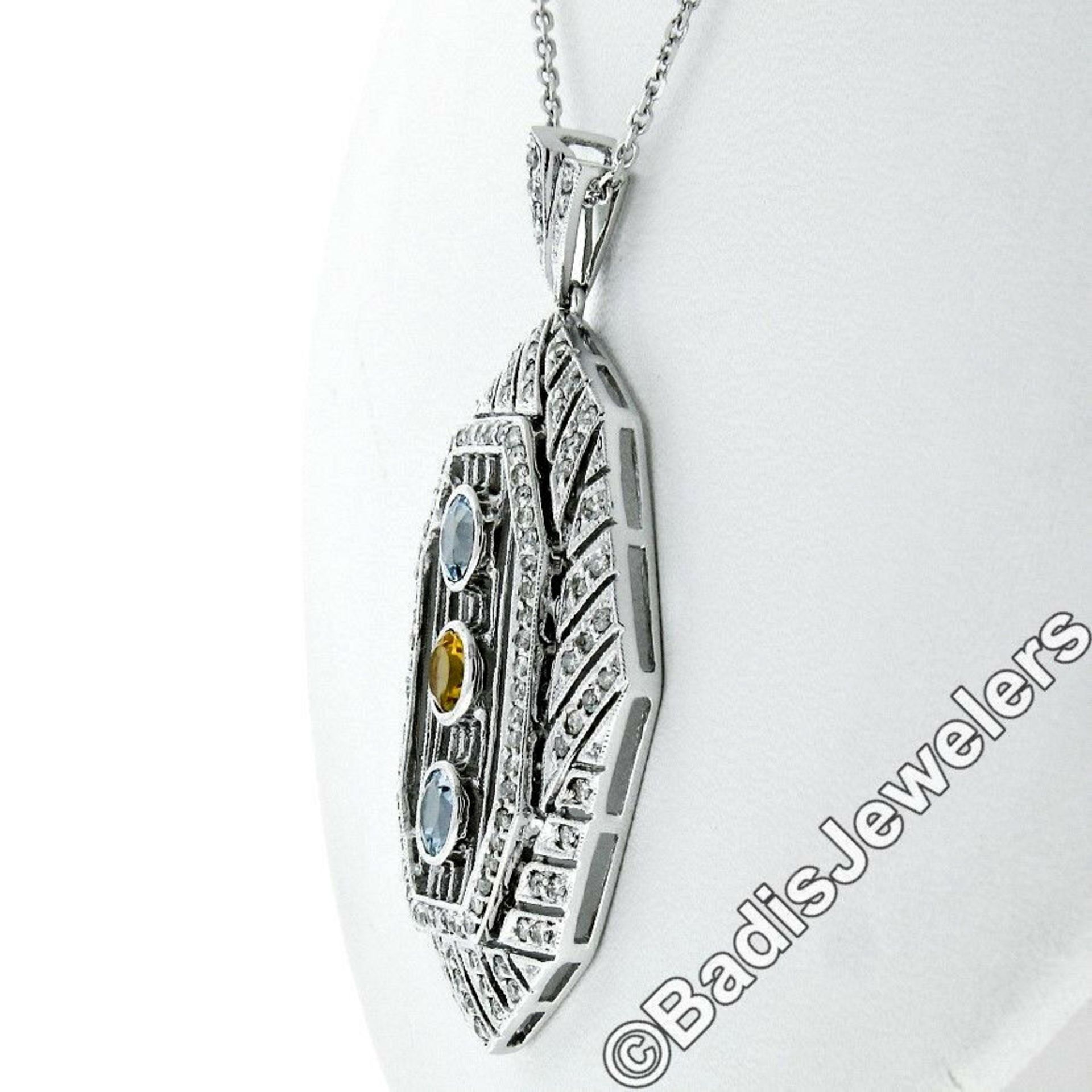 18kt White Gold 2.15ctw Aquamarine, Citrine, & Diamond Open Milgrain Pendant Nec - Image 4 of 7